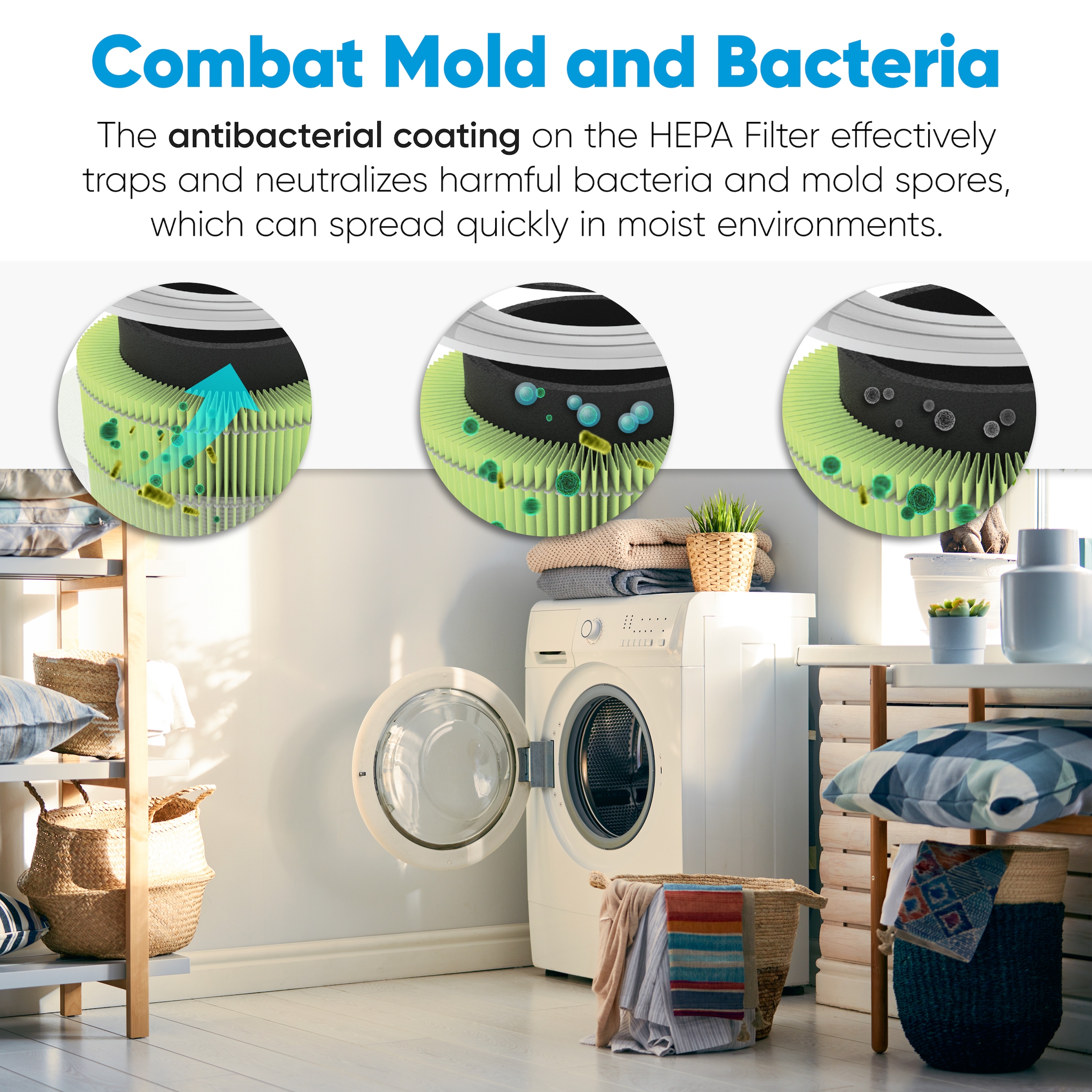 Levoit HEPA-Filter 4-Stufen-Filter gegen Schimmel und Bakterien, für Allergiker & Raucher