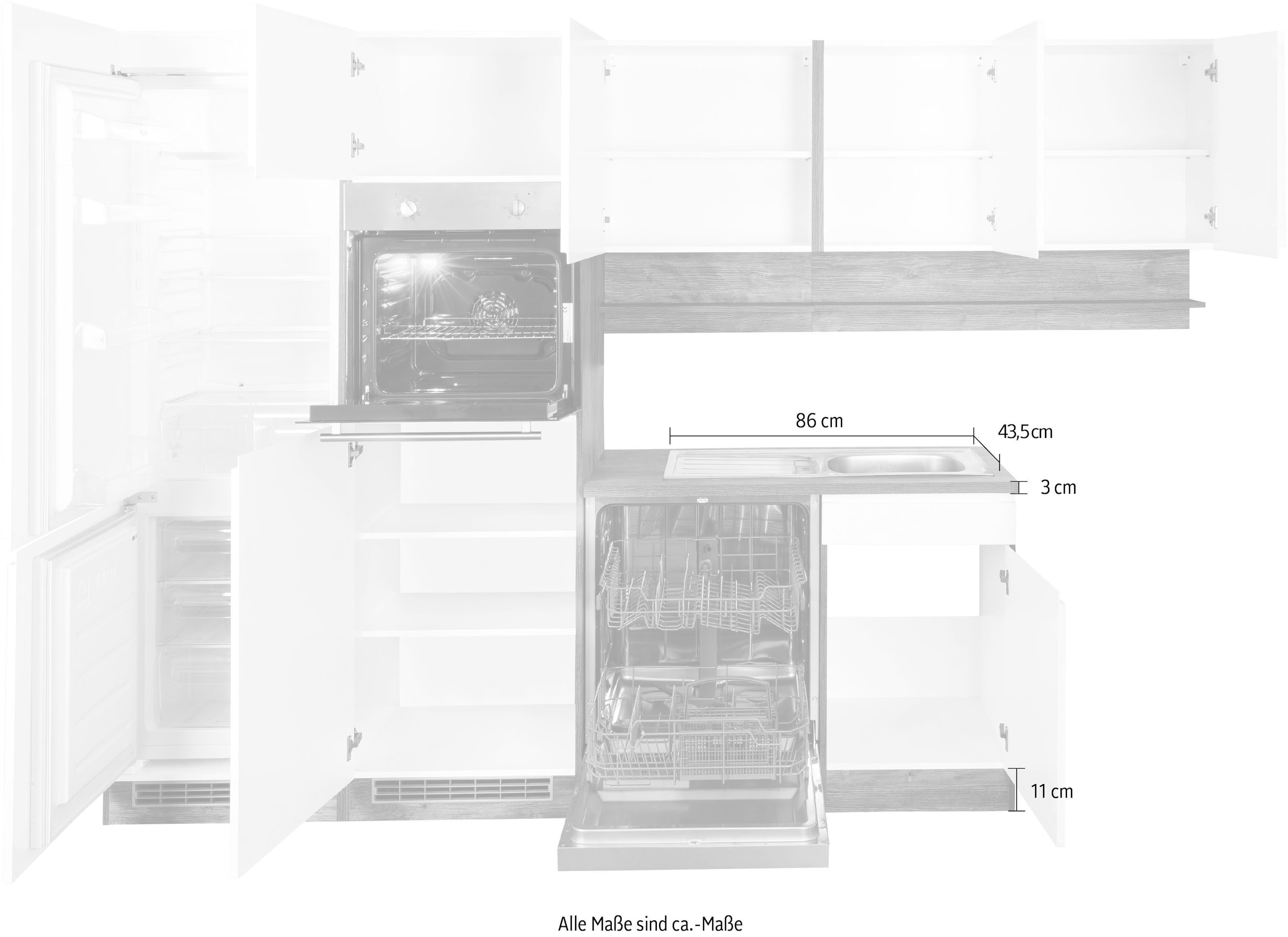Kochstation Küche »KS-Virginia«, Stellbreite 290/190 cm cm, wahlweise mit Induktion