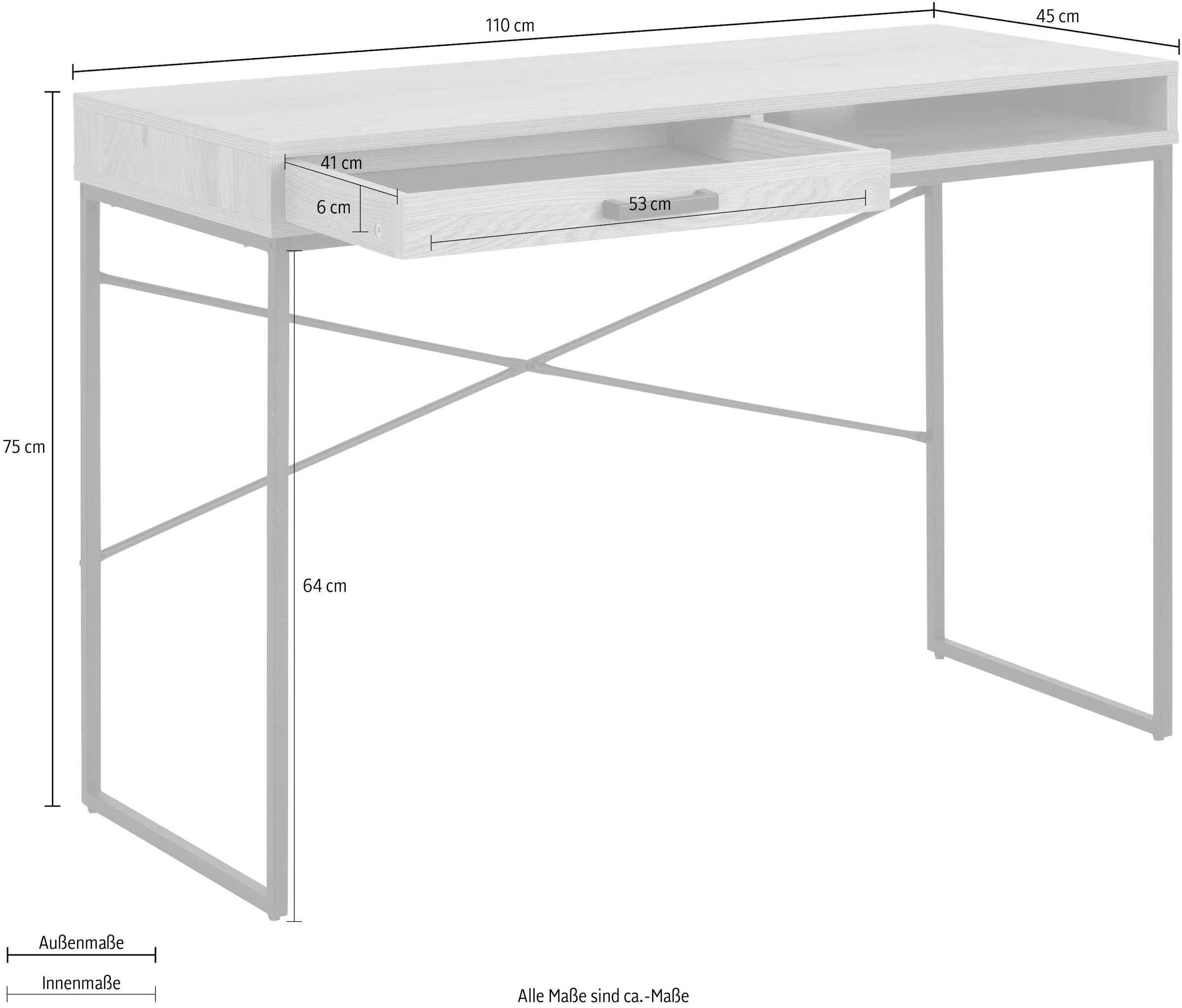 ACTONA GROUP Schreibtisch, Metallgestell, 1 Schublade und 1 offenem Fach, Breite 140 cm