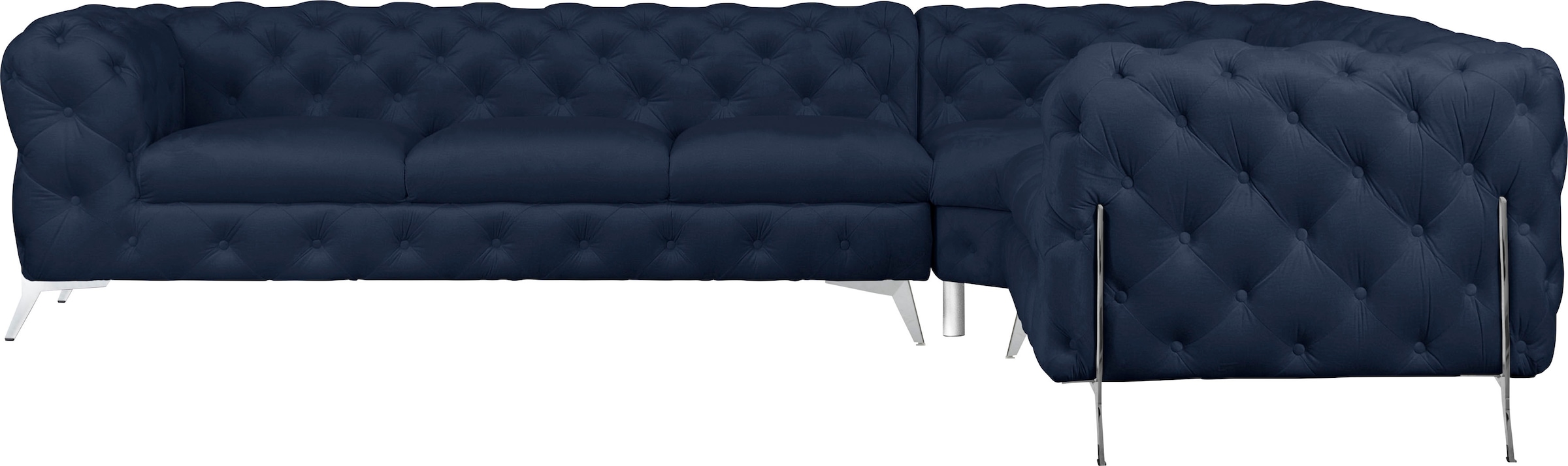 Leonique Chesterfield-Sofa "Amaury L-Form", großes Ecksofa, Chesterfield-Optik, Breite 323 cm, Fußfarbe wählbar