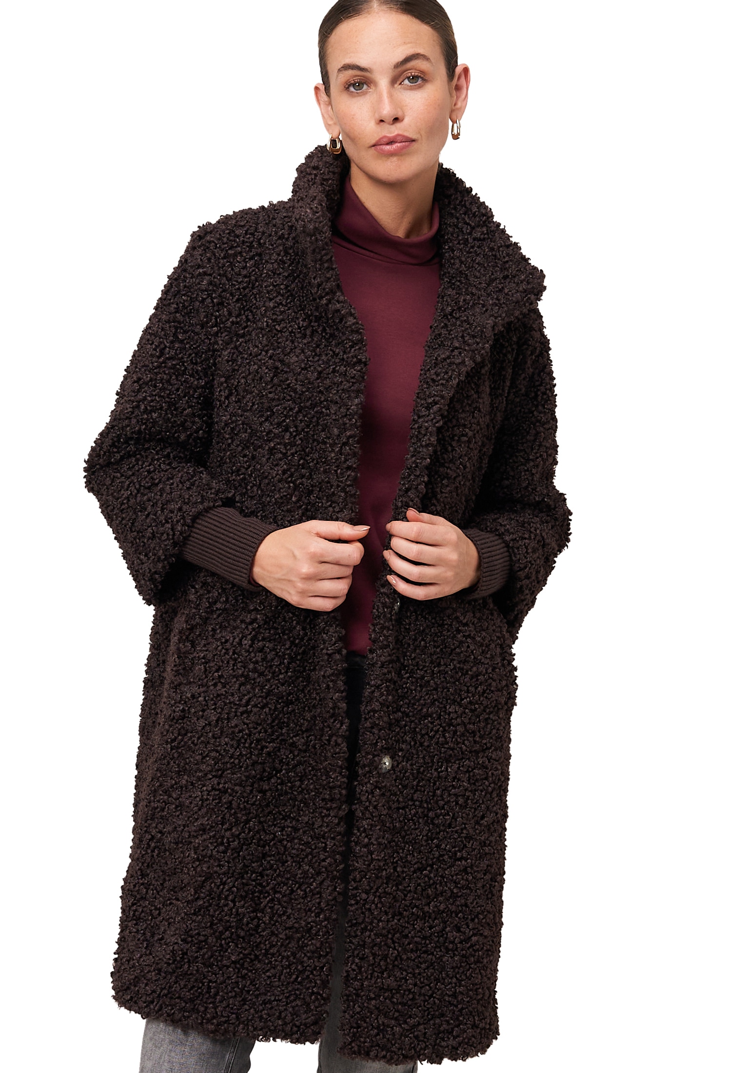 Zero Fellimitatmantel "zero Damen Teddymantel mit Stehkragen" günstig online kaufen