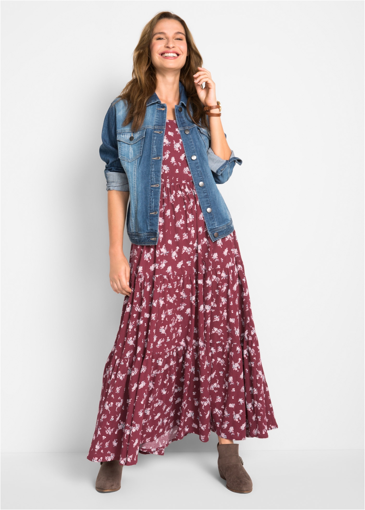 bonprix Maxikleid aus reiner Baumwolle, Loose Fit, Kurzarm-Design, mit Allo günstig online kaufen