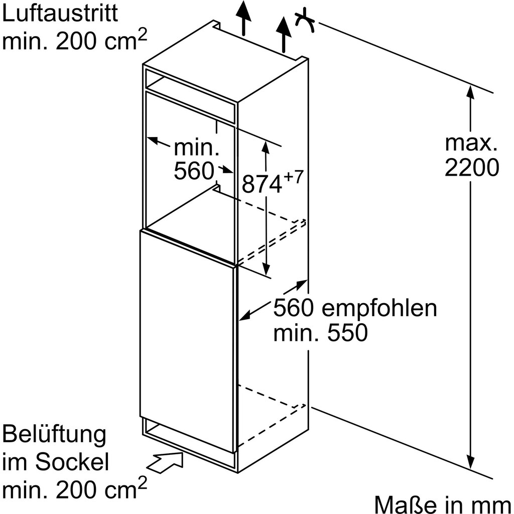 SIEMENS Einbaukühlschrank »KI21RADD0«, KI21RADD0, 87,4 cm hoch, 56 cm breit