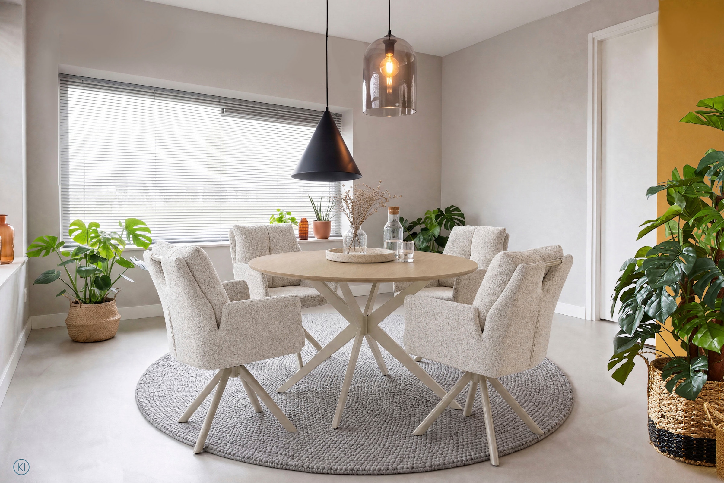 Jockenhöfer Gruppe Essgruppe »Kopenhagen/Santorini, Sitzgruppe (Set, 5-tlg., 1 Tisch, 4 Stühle)« 5 tlg. Tischplatte melaminbeschichtet, Sessel 360° drehbar, mit Auto-Return