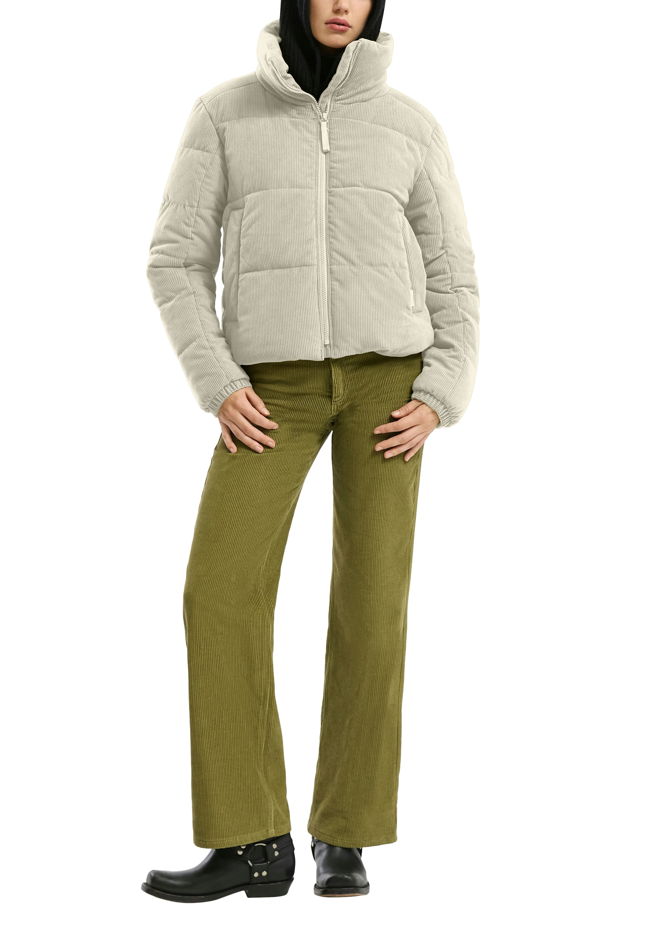 QS Steppjacke ohne Kapuze kurz, aus Cord und mit Stehkragen