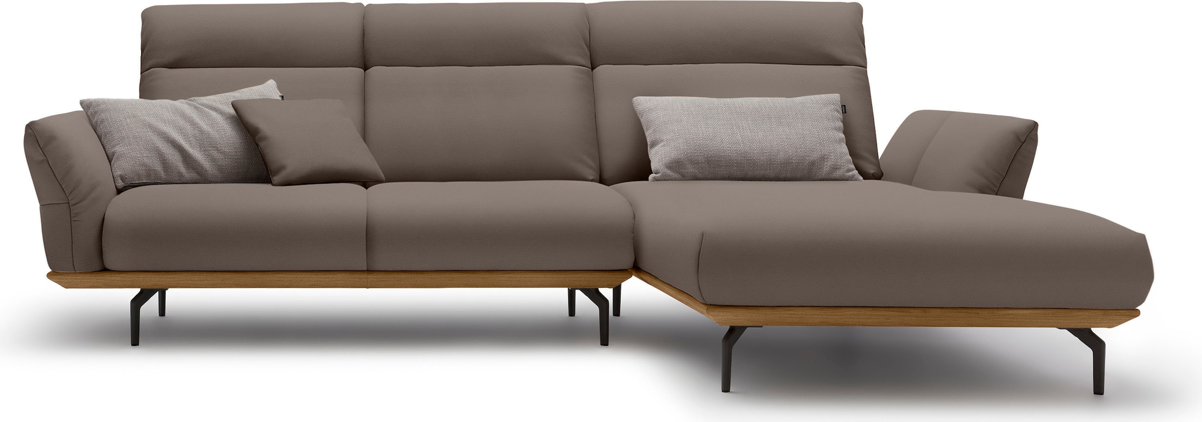 Creation BY ROLF BENZ Ecksofa "CR.460 Designsofa, verstellbare Rückenlehne, hochwertig & bequem" Sockel in Nussbaum, Winkelfüße in Umbragrau, Breite 298 cm