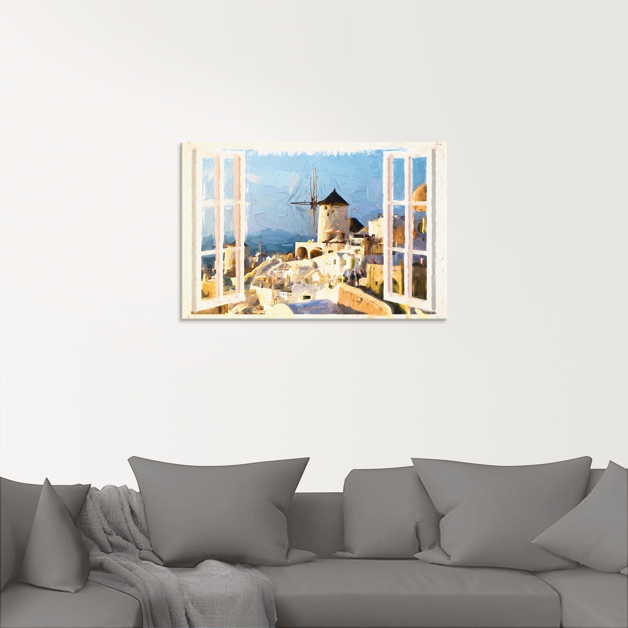 Artland Glasbild »Blick durch das Fenster auf Santorin«, Fensterblick, (1 St.), in verschiedenen Größen
