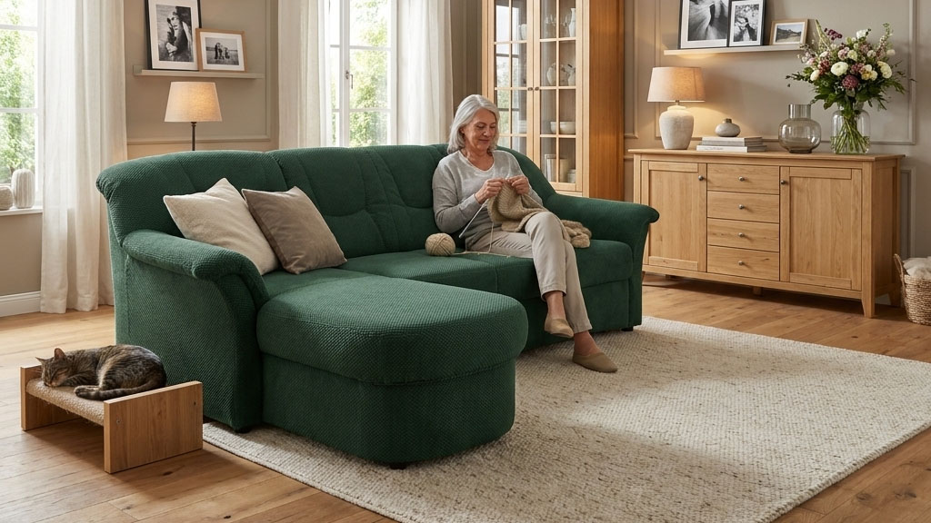 OTTO home Ecksofa "Langelland 232 x 146 cm, auch mit Schlaffunktion, mittelfester Sitz" L-Form, mit Federkern, pflegeleichter Pet Friendly Bezugsstoff