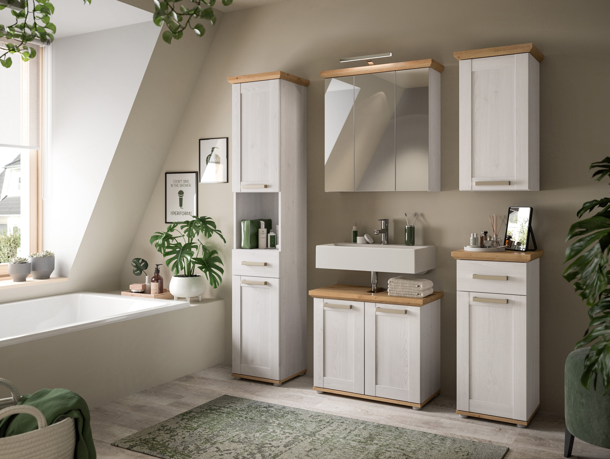 welltime Hängeschrank »COSENZA, Breite 39cm, 1 Tür, 1 Einlegeboden, 2 Fächer« in Landhausoptik, mit weiteren Artikel der Serie kombinierbar, 1 Stk. tlg. Hängeschrank, Bad, Badezimmerschrank