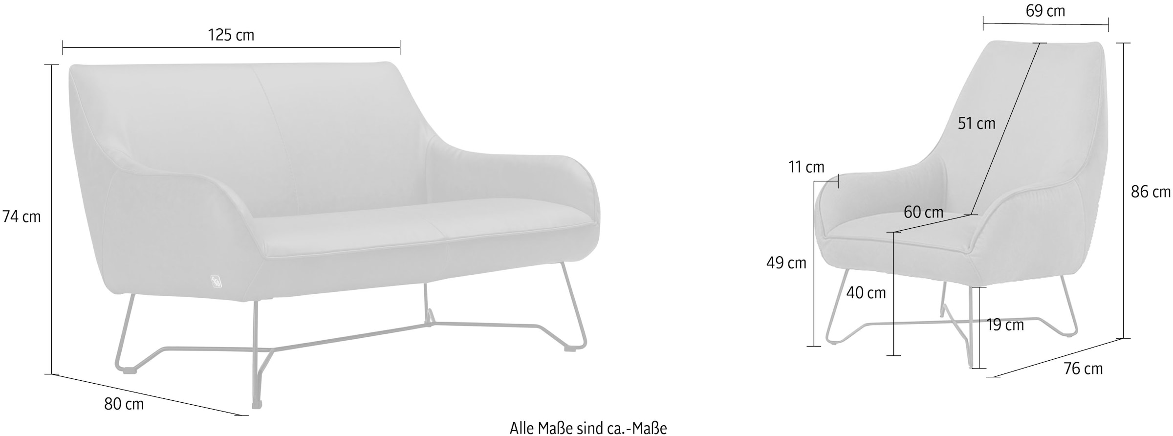 Egoitaliano Polstergarnitur »Namy, Designobjekt mit hohem Sitzkomfort und toller Detailverarbeitung«, Set aus 2-Sitzer und Sessel, edles Metallgestell