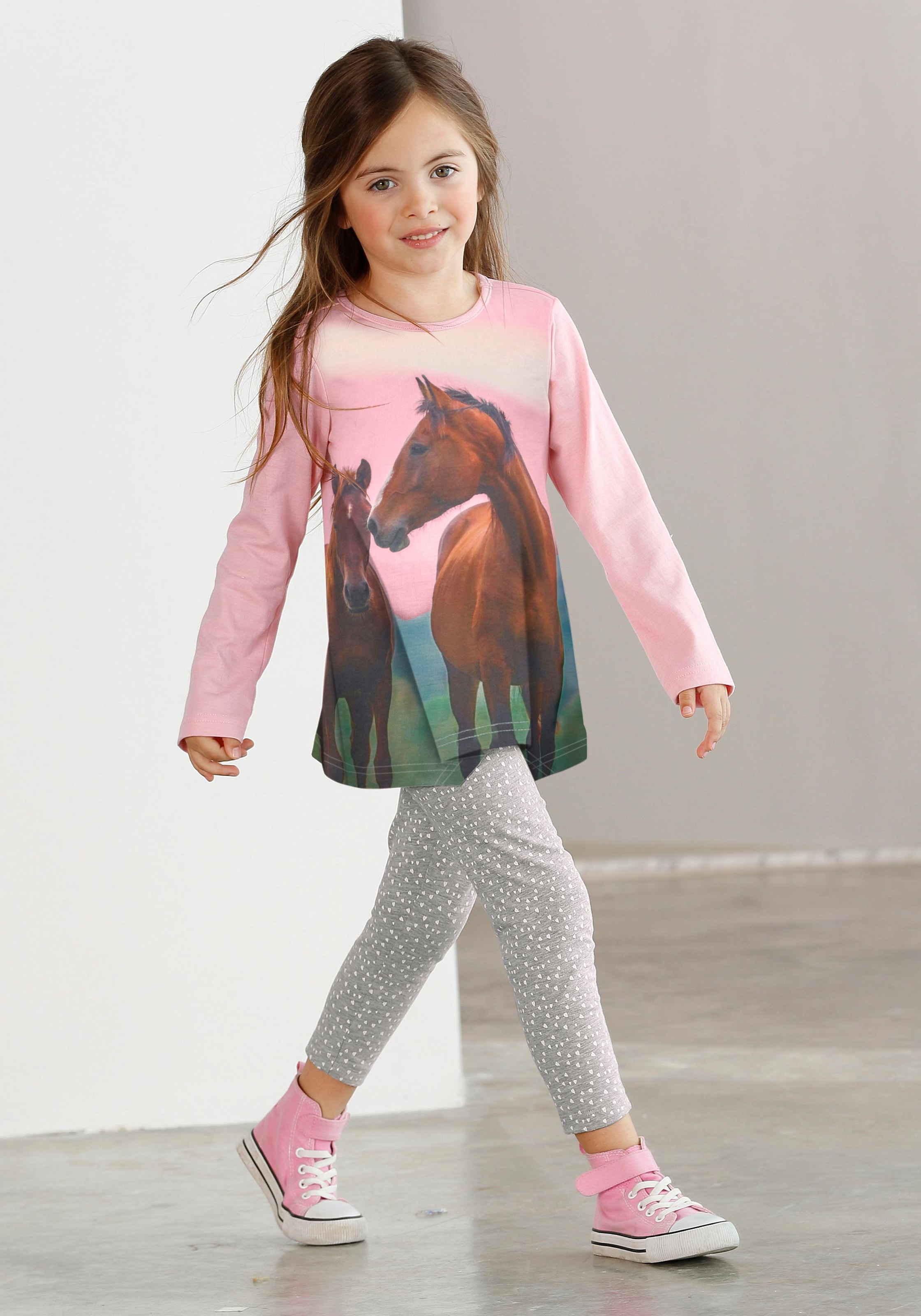Arizona Longshirt & Leggings »für kleine Mädchen«, (Set, 2 tlg.), mit Pferde-Motiv