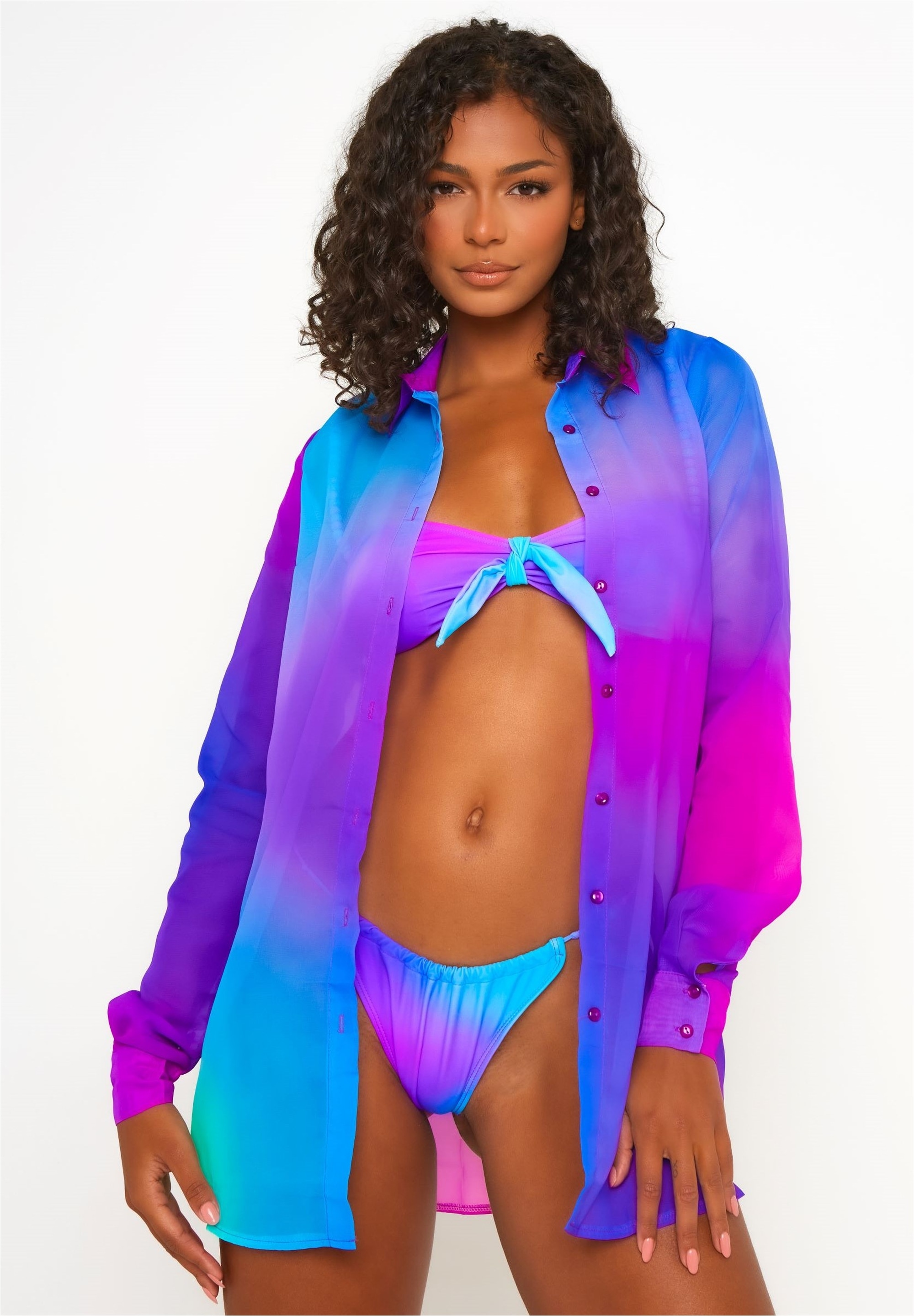 Moda Minx Langarmbluse "Club Tropicana Strandshirt" 1 mit Kentkragen und Manschetten