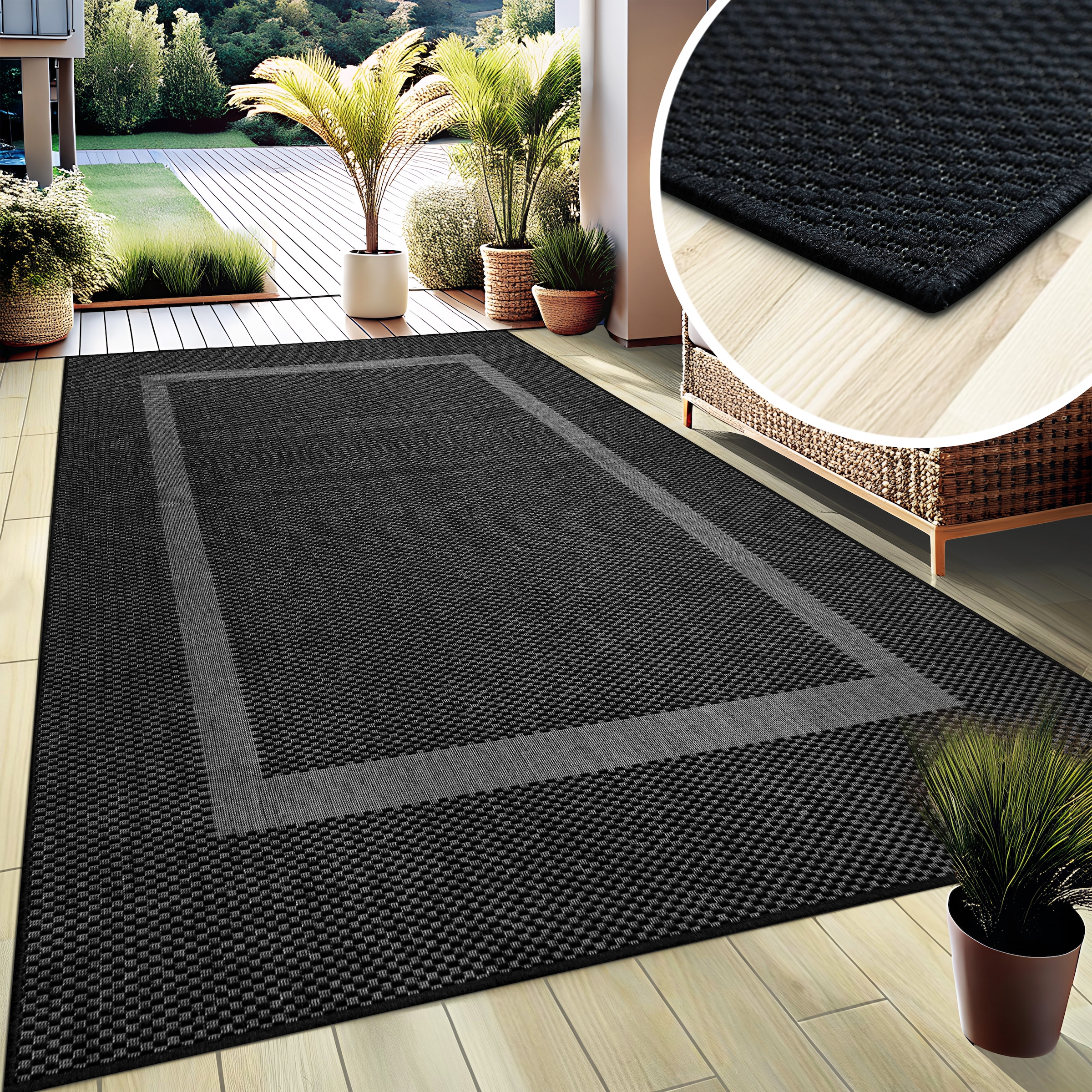 my home Teppich »Venedig Bordüre auch als Läufer erhältlich«, rechteckig, 3 mm Höhe, In- und Outdoor geeignet, Sisal-Optik, Wetterfest & UV-beständig