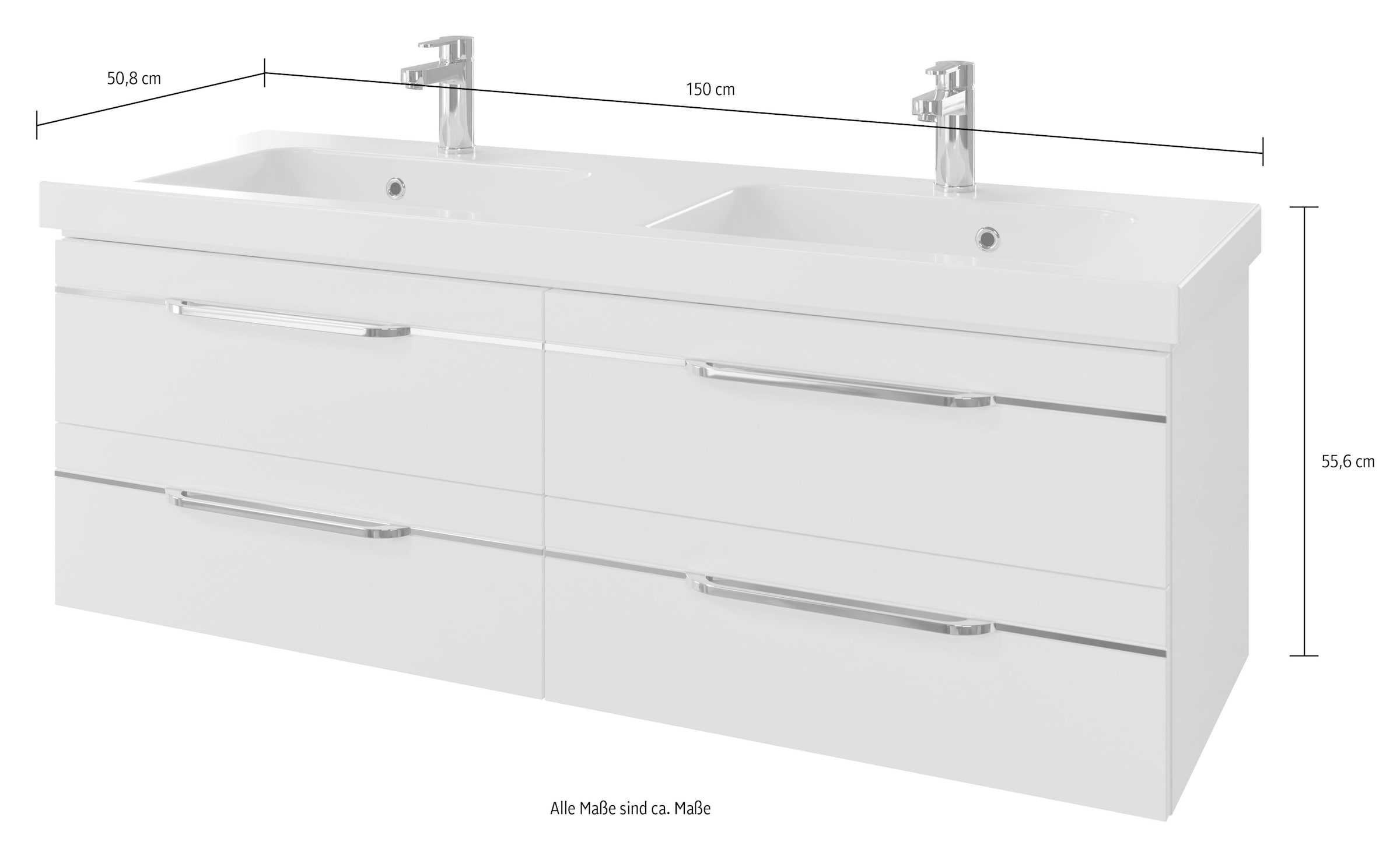 PELIPAL Badmöbel-Set »Balto«, (3 St.), 150 cm mit LED-Spiegel,  Mineralmarmor-Waschtisch und 2 Auszügen | BAUR | Spiegelschränke
