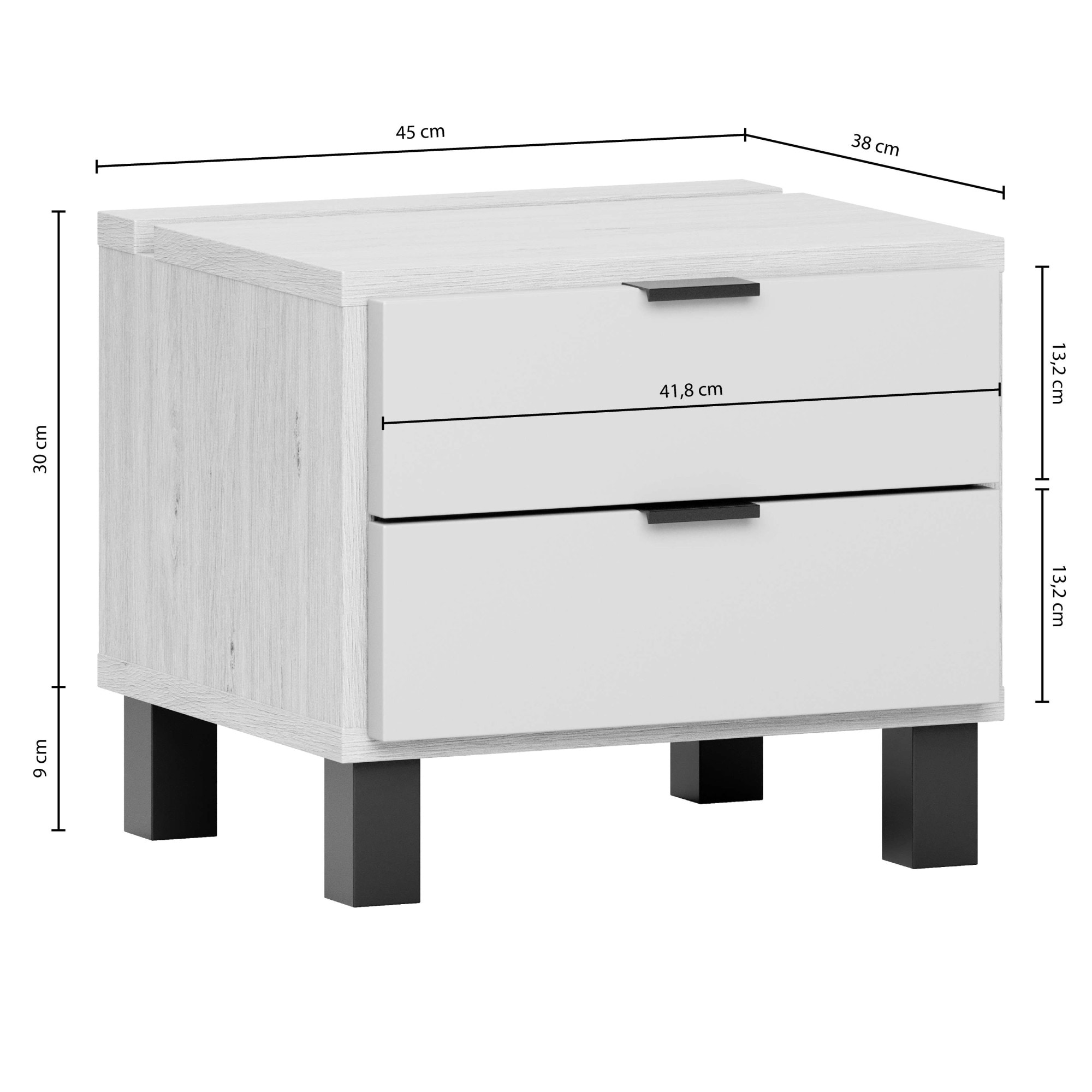 VOX Nachttisch »SIMPLE Nachtkommode mit 2 Schubladen, Maße B/T/H: 45/38/39 cm«, Nachtschrank in 3 Farben erhältlich, Metallgriffe