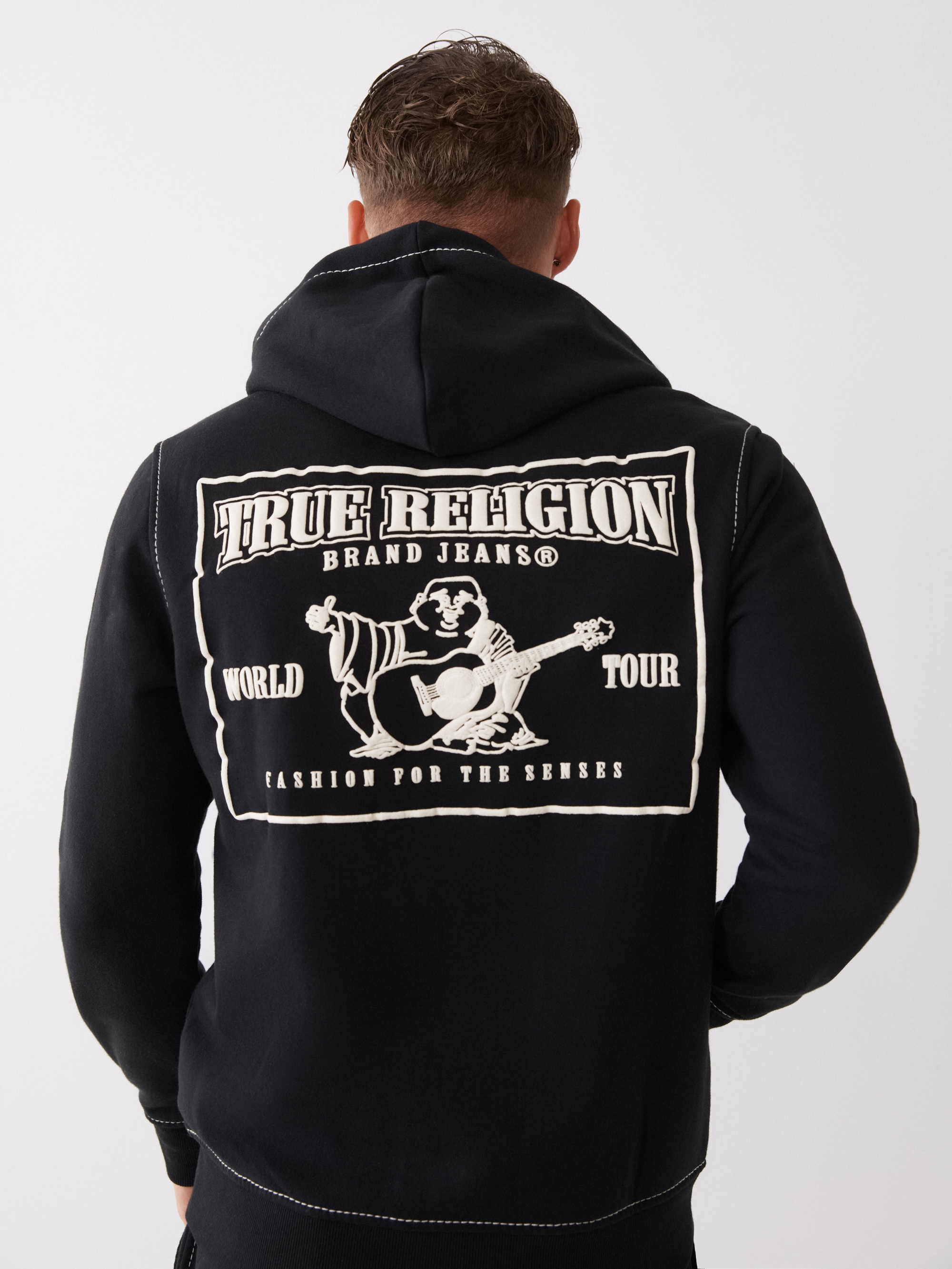True Religion Kapuzensweatjacke »BIG T ZIP THRU HOODIE JET BLACK« Baumwollmischung