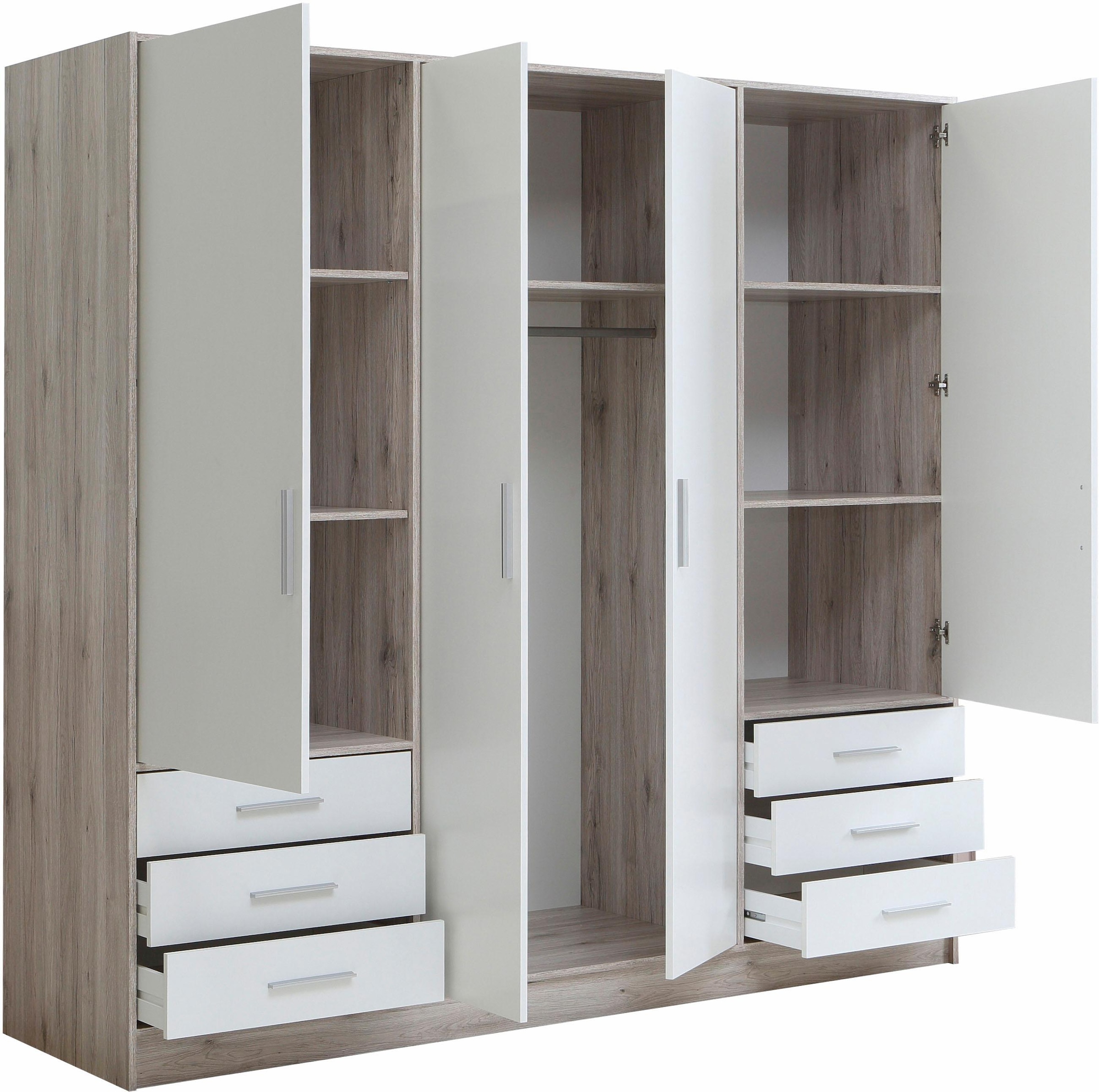 FORTE Kleiderschrank »Jupiter, Made in Europe, mit Schubladen«, (Maße (T/H): 60/200 cm), Stauraum, 2 Breiten, 4 Farben, Schubladen, variable Einlegeböden