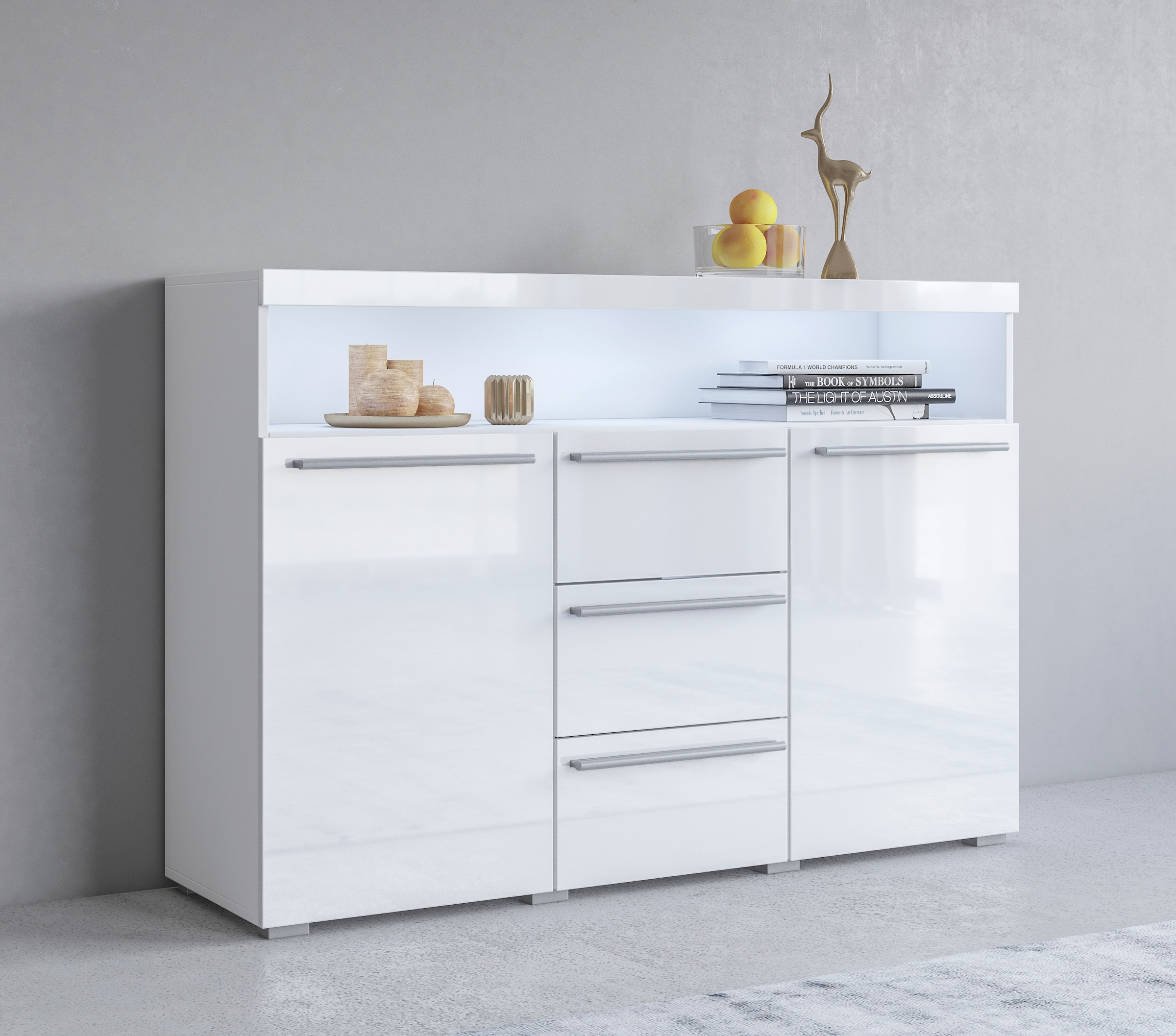 INOSIGN Sideboard "India,Breite 132cm stilvolle Anrichte mit 2Türen, 3 Schubladen", Kommode viel Stauraum, Einlegeböden 