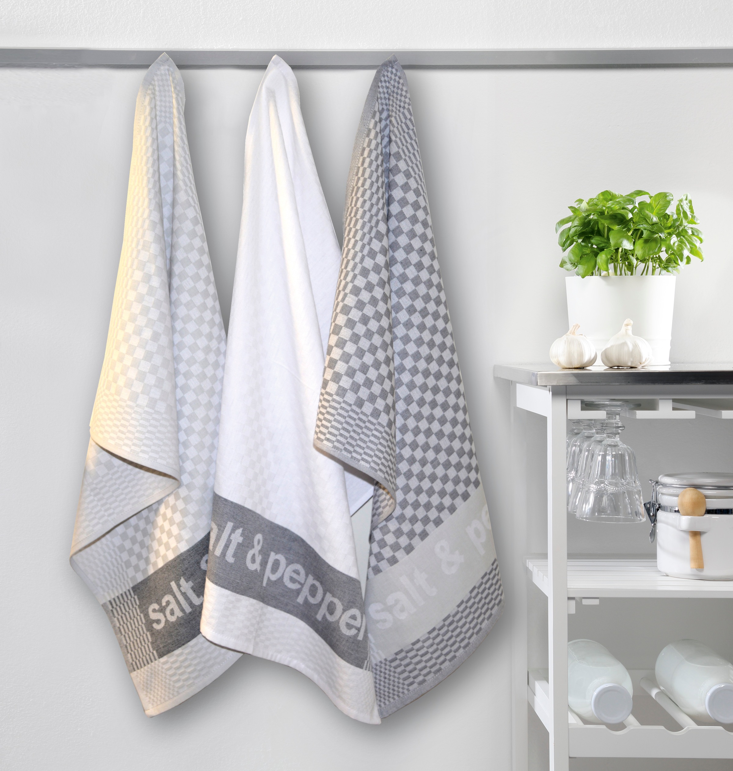 Thumbnail - Dyckhoff Geschirrtuch "Salt & Pepper, Maße je Tuch ca. 50x70 cm", (Set, 6 tlg.), mit drei verschiedenen Motiven