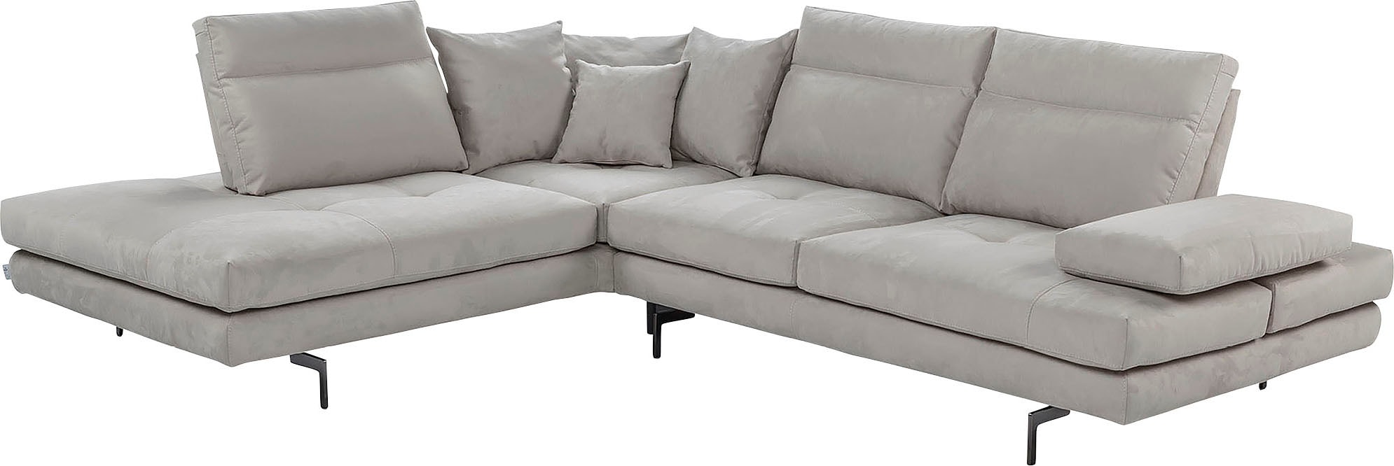 CALIA ITALIA Ecksofa "Toby Wing, B/T: 288/232 cm, Designsofa, Premium Sitzkomfort, L-Form" Sitztiefenverstellung, wahlw. mit Kissen-Set,Füße schwarz matt