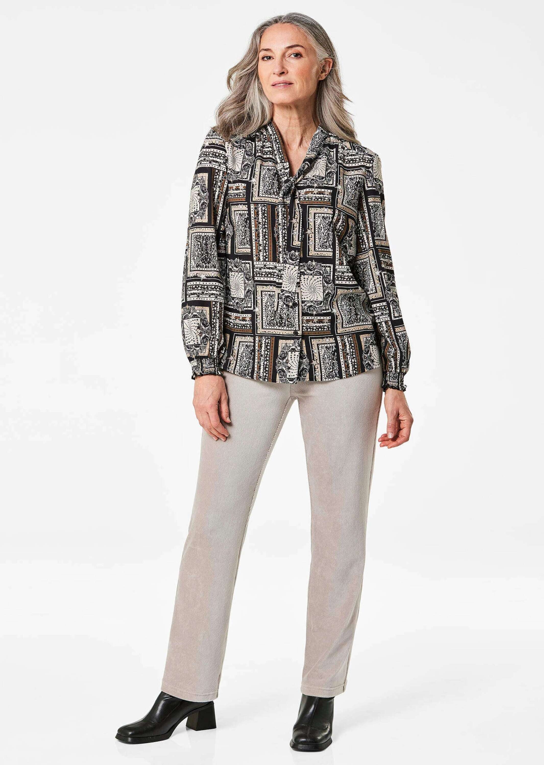 GOLDNER Klassische Bluse "Druckbluse" Tunika-Ausschnitt günstig online kaufen