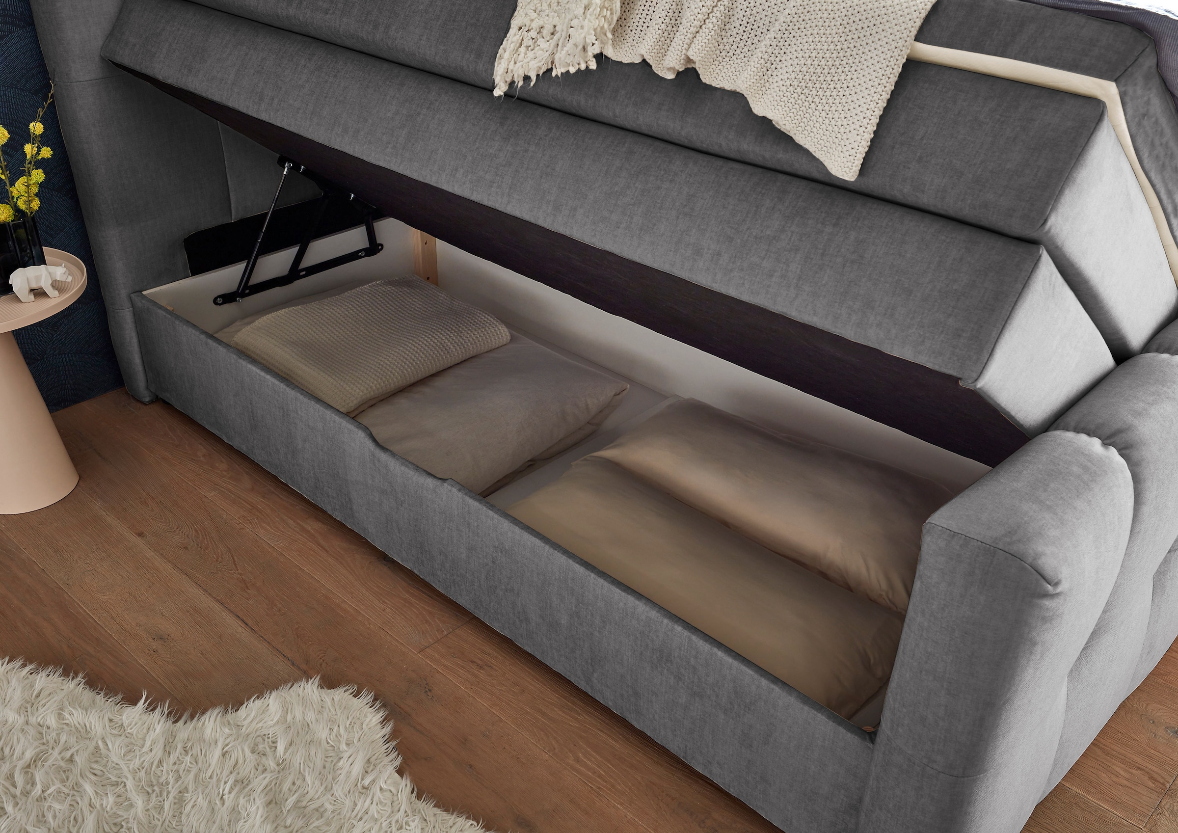 ED EXCITING DESIGN Boxspringbett »Tolfa erhältlich in der Breite 180cm, inkl. Bettkästen« inkl. Visco-Topper mit Stoffumrandung