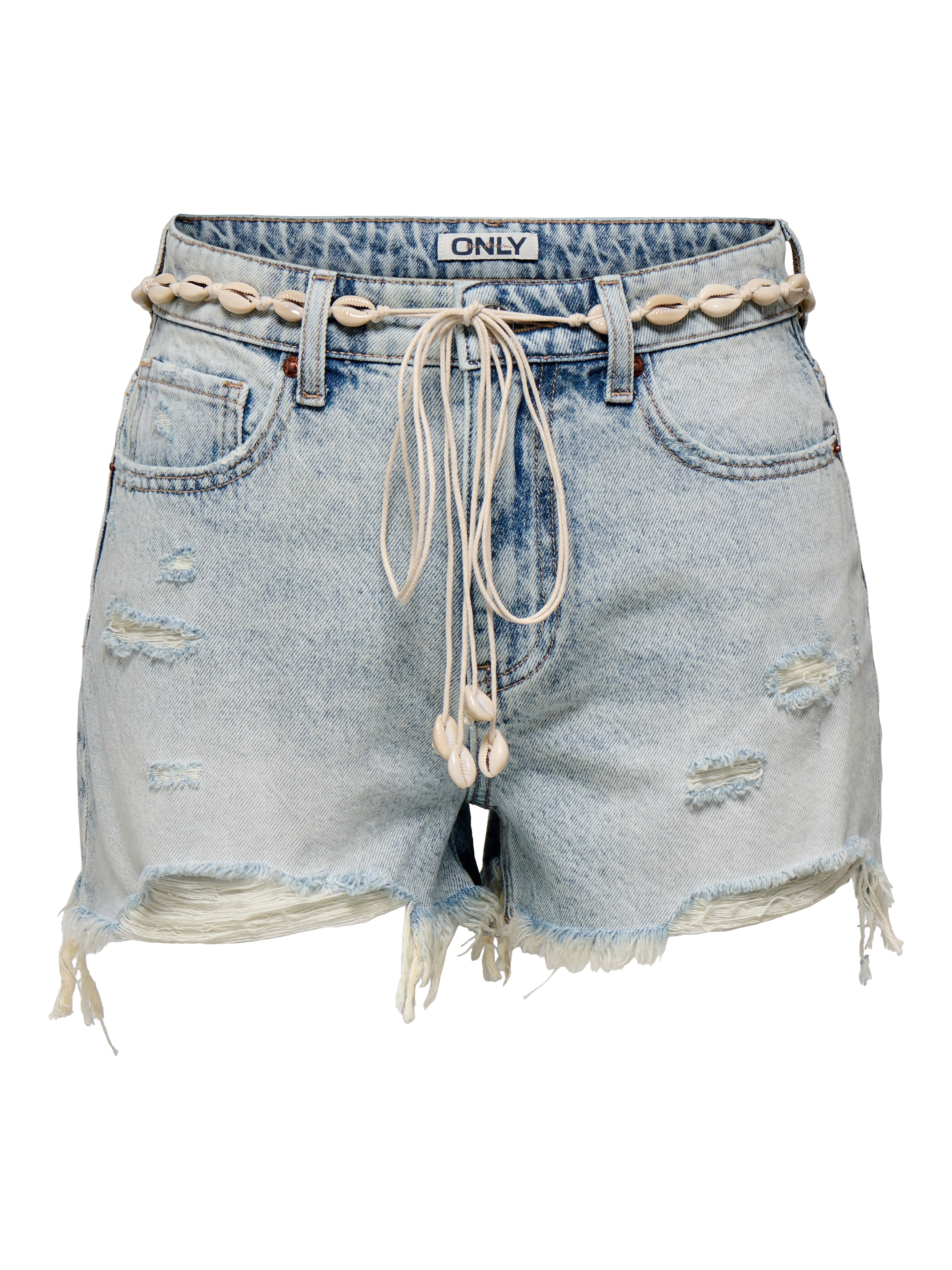 ONLY Jeansshorts »ONLZUMA HW SHELL BELT DNM SHORTS BJ«, mit Destroyed Effekt und ausgefranstem Saum