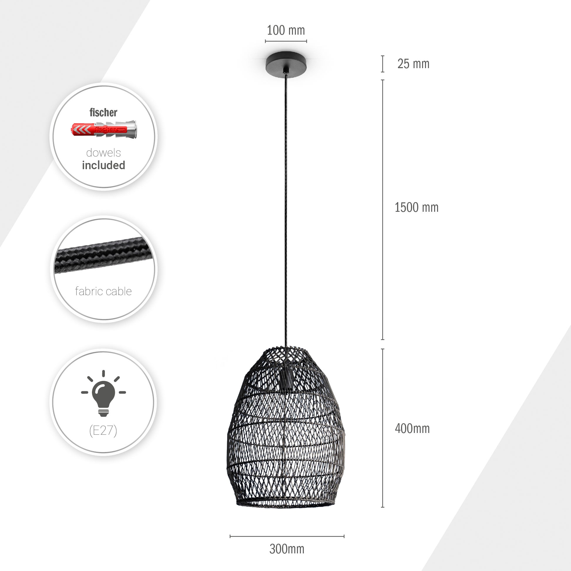 Paco Home Pendelleuchte »VIHMO«, Leuchtmittel E27 | ohne Leuchtmittel, Rattan Esstisch Pendellampe LED Boho Rustikal Korblampen Küche E27