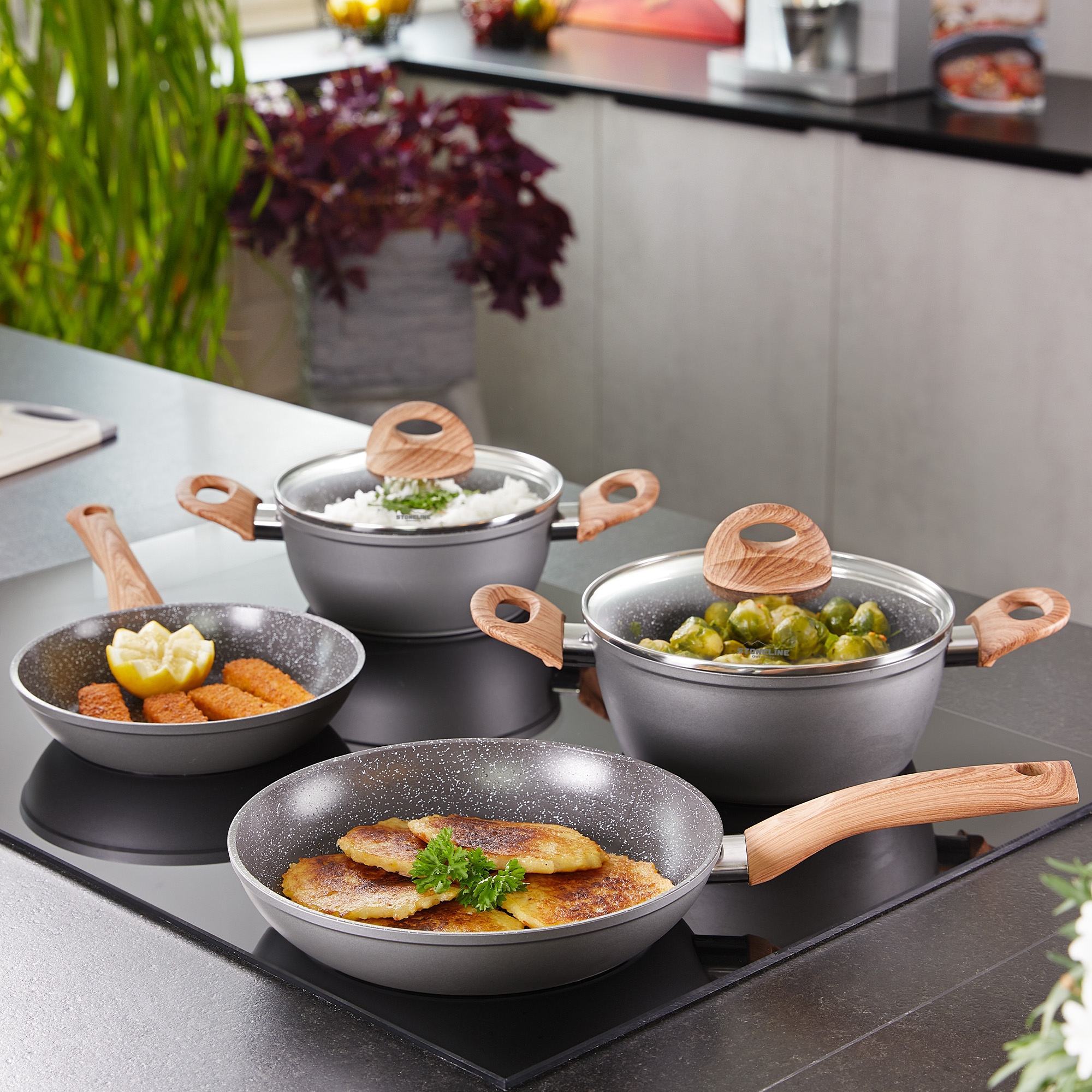 STONELINE Topf-Set »STONELINE® 17-teiliges Koch-Set, mit Glasdeckeln« Set, 17 tlg. tlg. Aluminium | Keramik