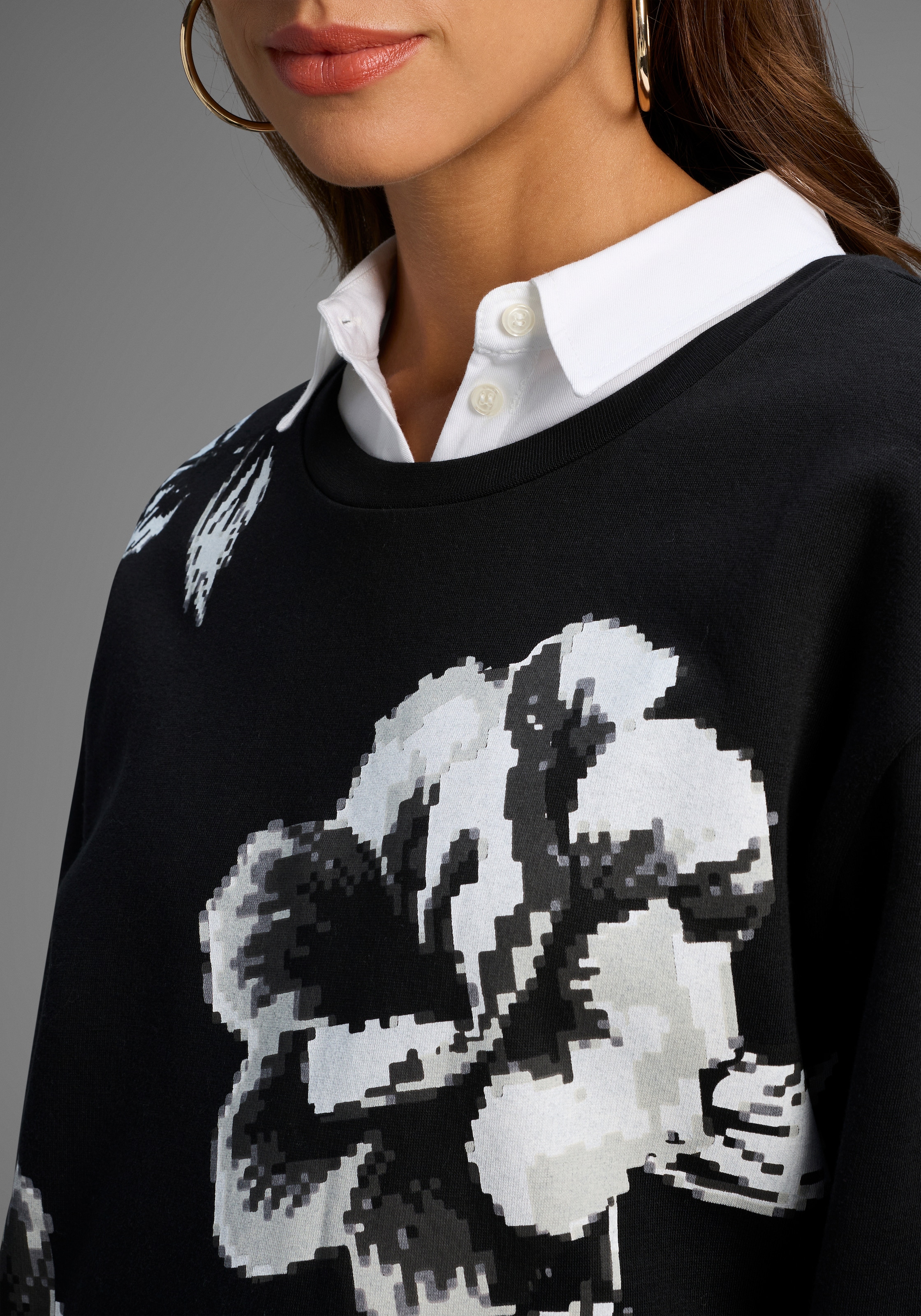 Laura Scott Sweater, Weiche Baumwollmischung mit Rundhalsausschnitt und Blumenprint