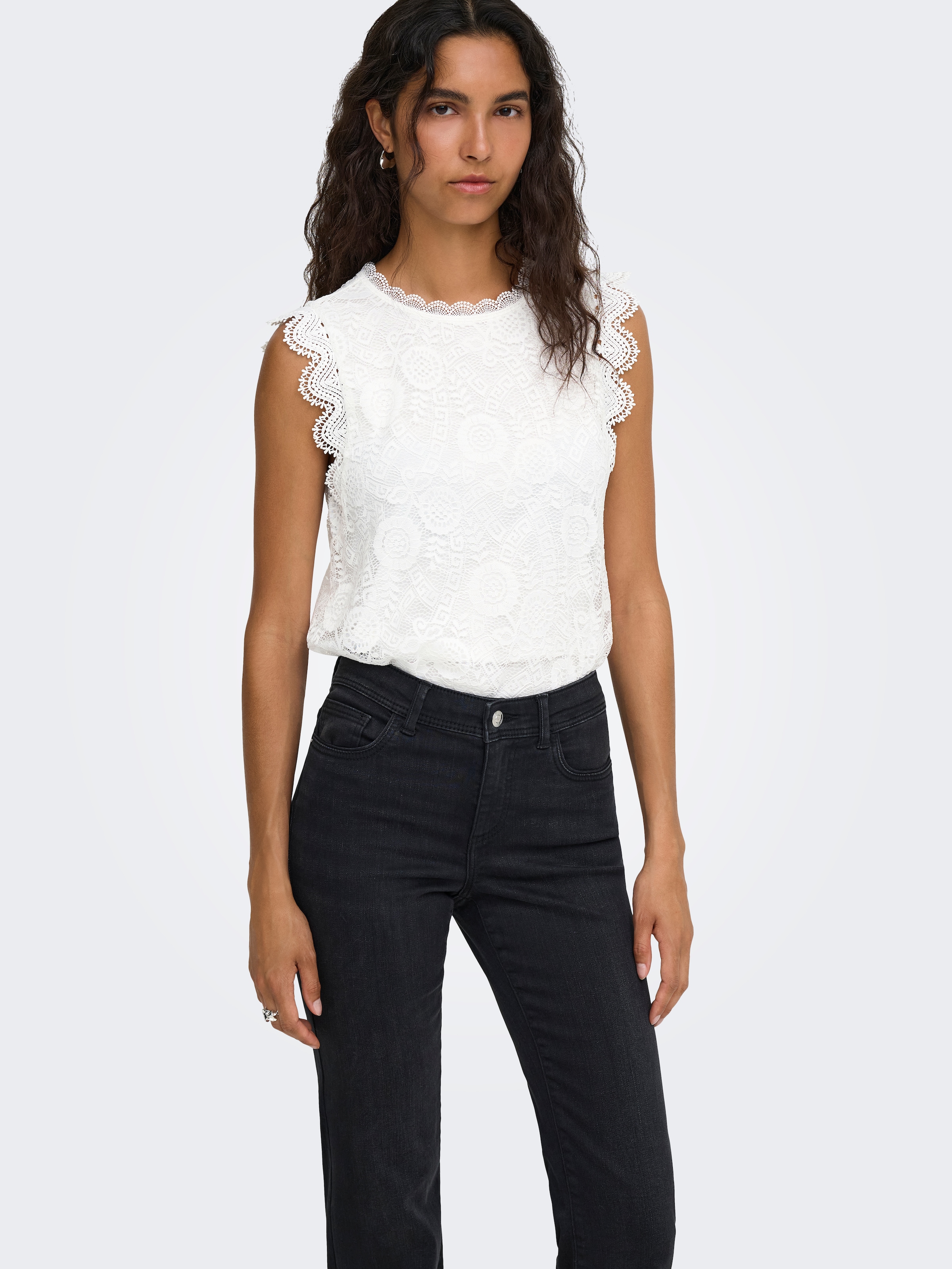 ONLY Spitzentop »ONLSINE S/L LACE TOP CS JRS« Materialmix, regular fit, Rundhals