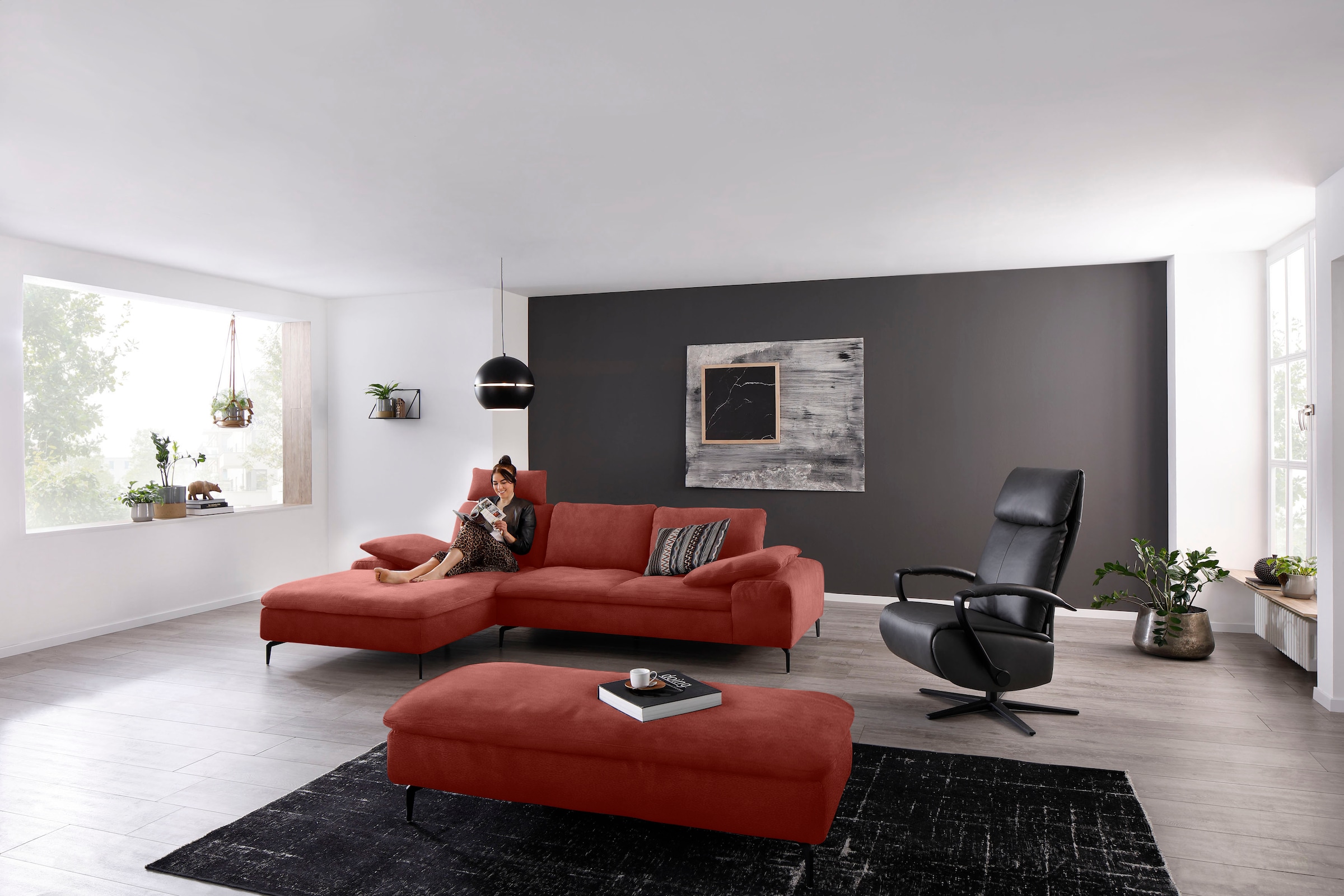 W.SCHILLIG Ecksofa »valentinoo, Designsofa, bequem, elegant und zeitlos, L-Form«, (Set), inklusive Hocker, mit Sitztiefenverstellung, Breite 299 cm