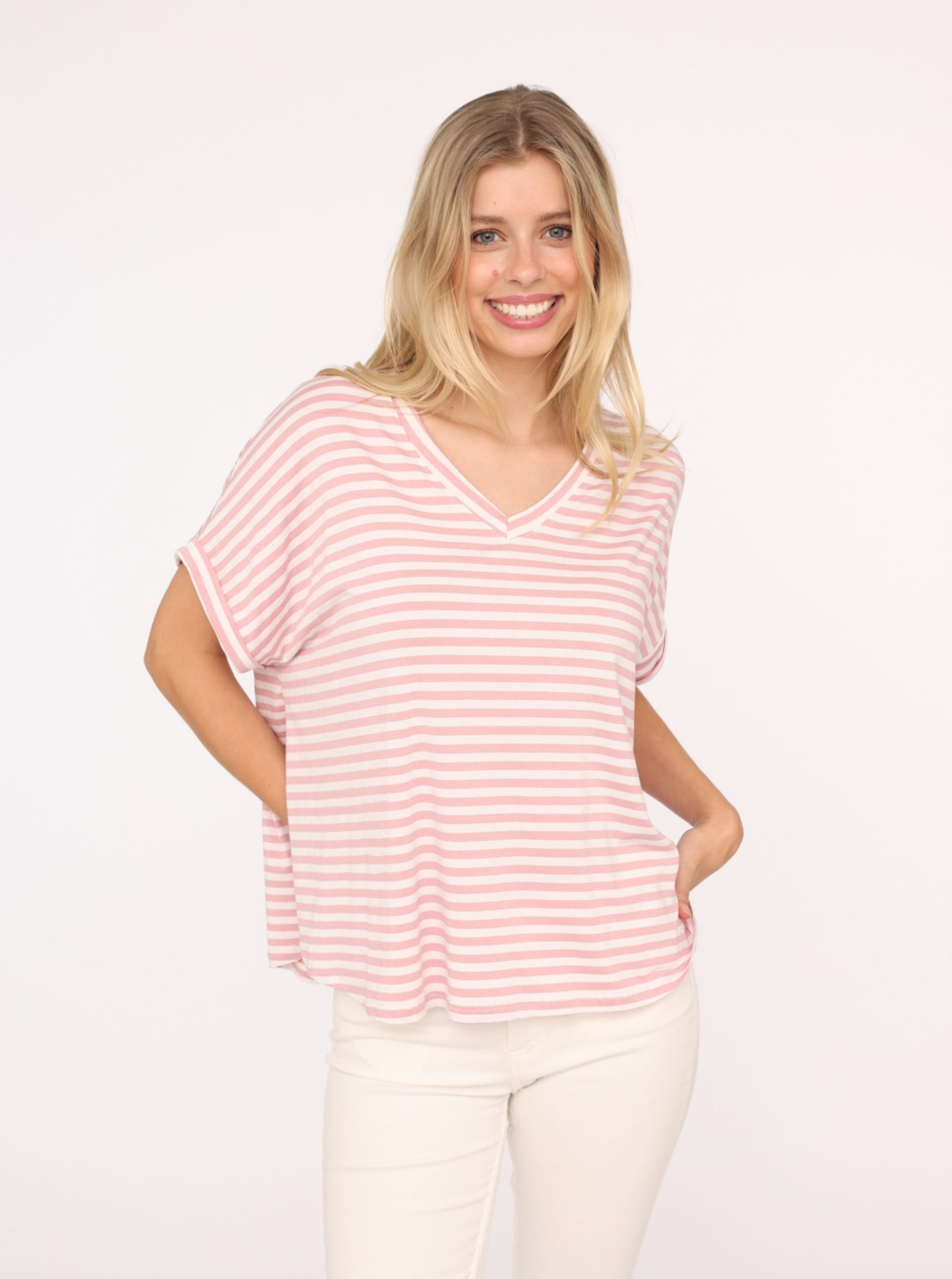 Zwillingsherz T-Shirt ""Maritime Streifen"", One Size, Kurzarm, V-Ausschnit günstig online kaufen