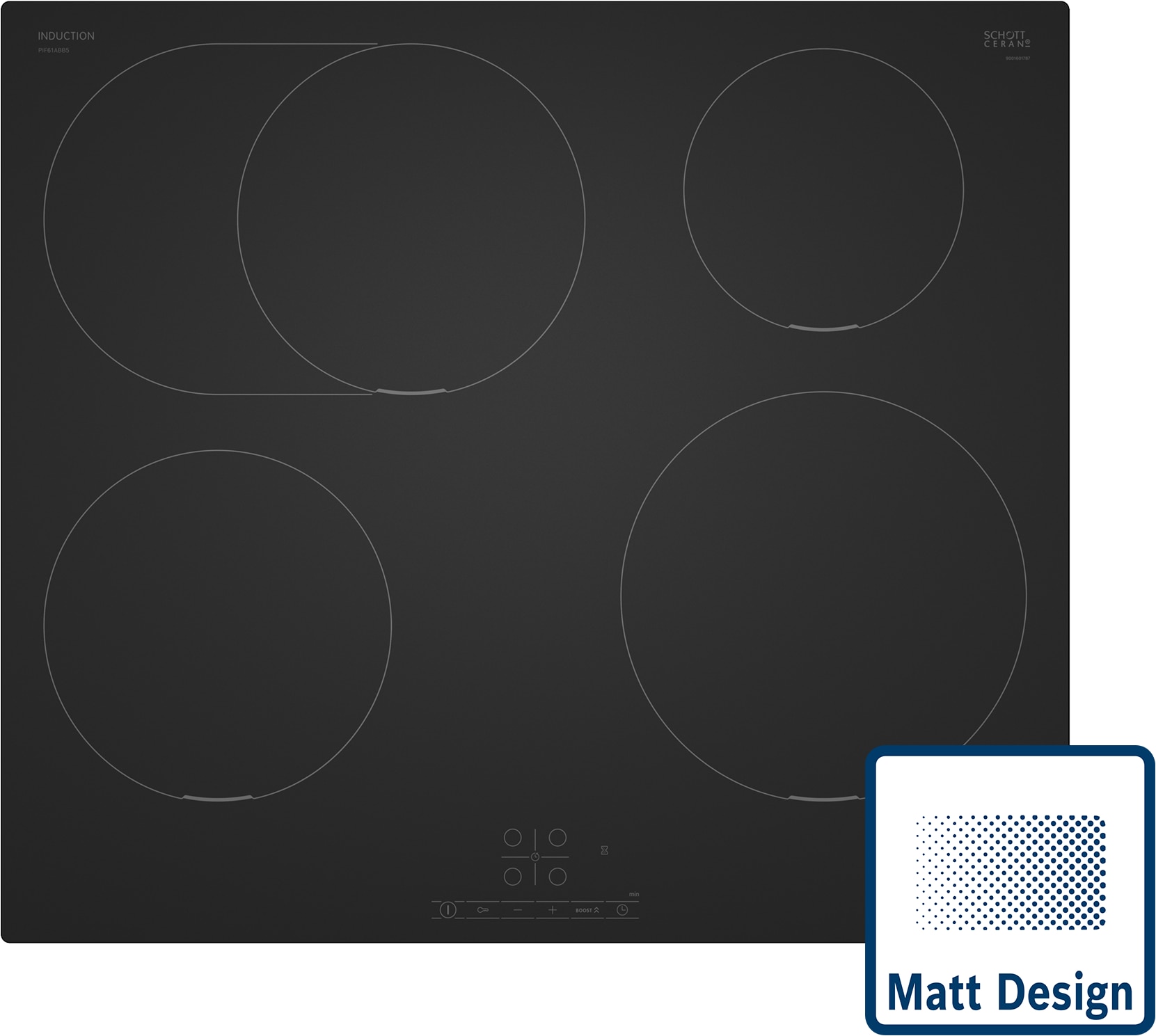 BOSCH Induktions-Kochfeld "PIF61ABB5E", B:59,2cm H:5,1cm T:52,2cm, schwarz, Kochfelder, Mattes Design in Carbon Black und einfache Touch Select