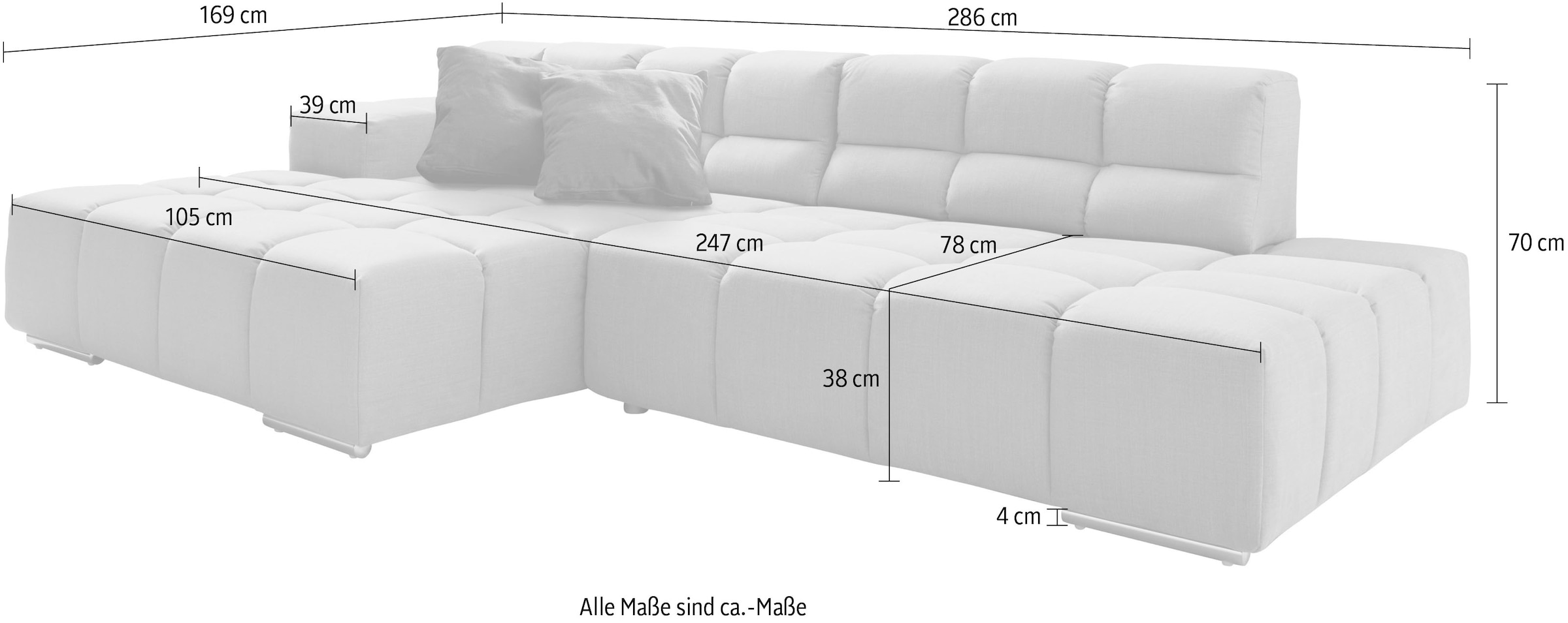 designwerk Ecksofa »Temple, Designsofa trifft hohen Sitzkomfort, L-Form«, Recamiere links oder rechts, mit Sitztiefenverstellung