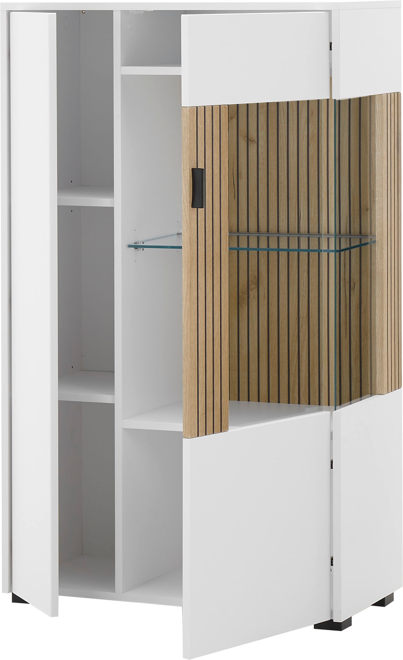 INOSIGN Vitrine »Hudson, Stauraumvitrine, Standvitrine«, in moderner Trendfarbe, Griffe aus Metall (Schwarz), Höhe 125 cm