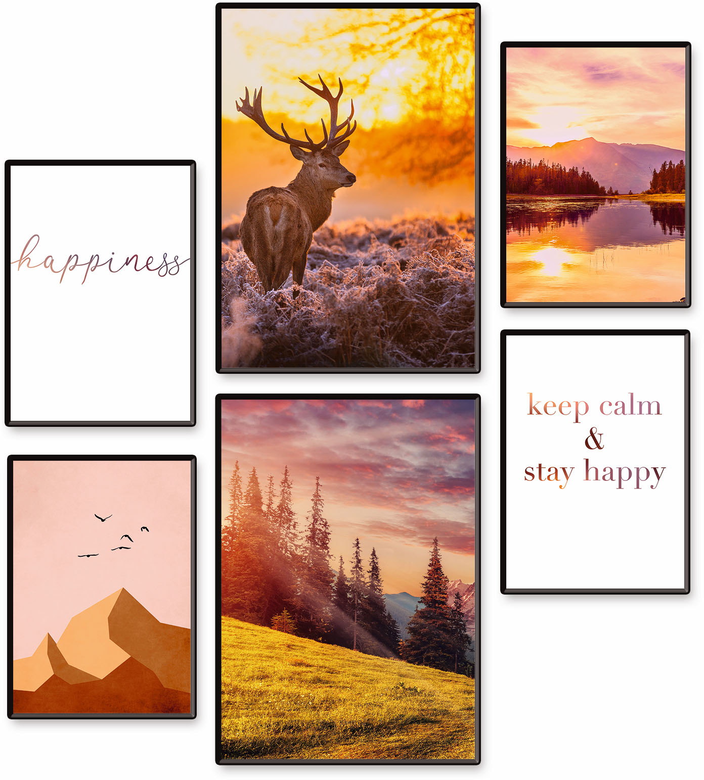 Artland Poster "Natur im Sonnenuntergang" Berge & Alpenbilder Set, 6 Stk. tlg. Bilder Set, 6tlg. 4xDIN A4 / 2xDIN A3, ohne Rahmen