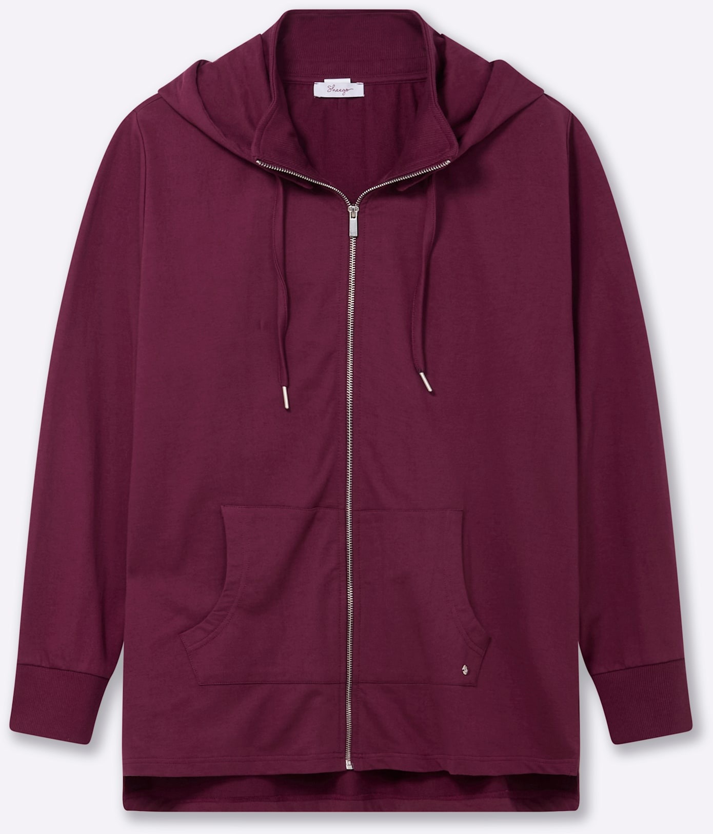Shirtjacke SHEEGO "Sweatjacke", Damen, Gr. 52/54, bordeaux, 100% Baumwolle, unifarben, Shirts Shirtjacke 2