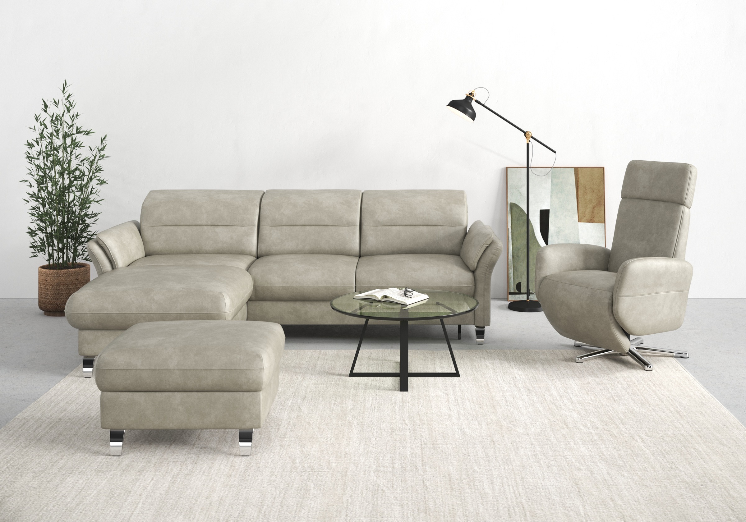sit&more Ecksofa "Grenoble L-Form mit Federkern" wahlweise mit Schlaffunktion, Bettkasten, Arm- und Kopfteilverstellung