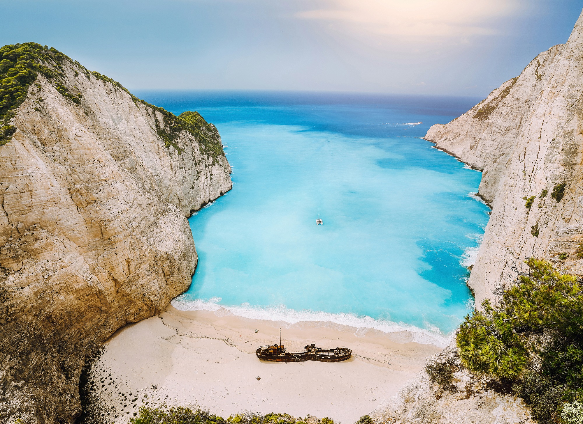 LIVING WALLS Fototapete "Designwalls Greek Bay", B/L: 3,5mm x 2,55mm, bunt, Tapeten, Vlies, Wand, Schräge, Decke