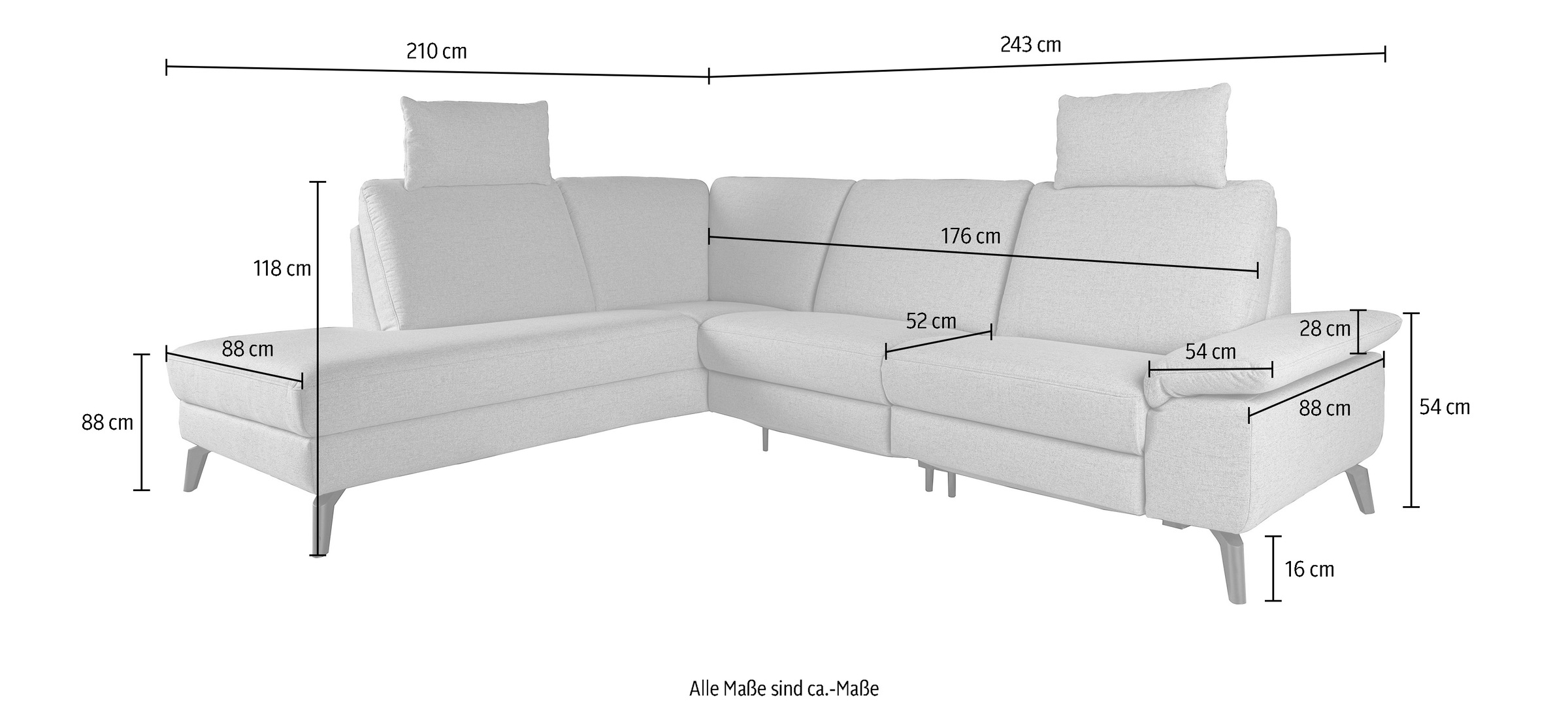 alina Ecksofa, inkl. Kopfstützen, wahlweise mit Relaxfunktion, Breite: 243 cm