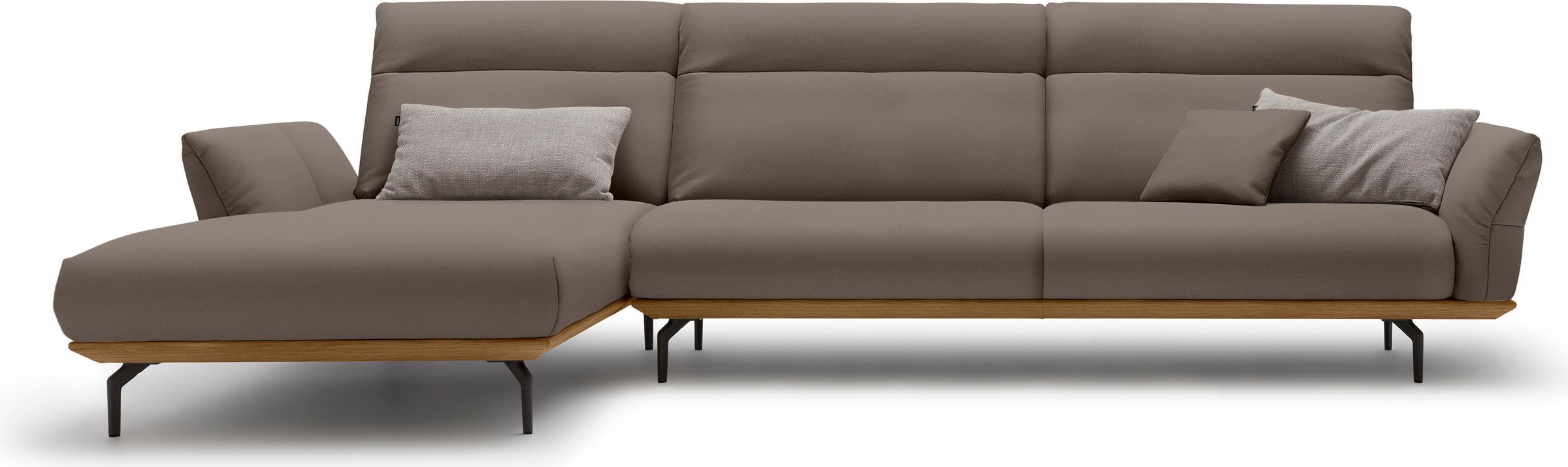 Creation BY ROLF BENZ Ecksofa "CR.460 Designsofa mit erstklassigem Sitzkomfort" Sockel in Nussbaum, Winkelfüße in Umbragrau, Breite 338 cm