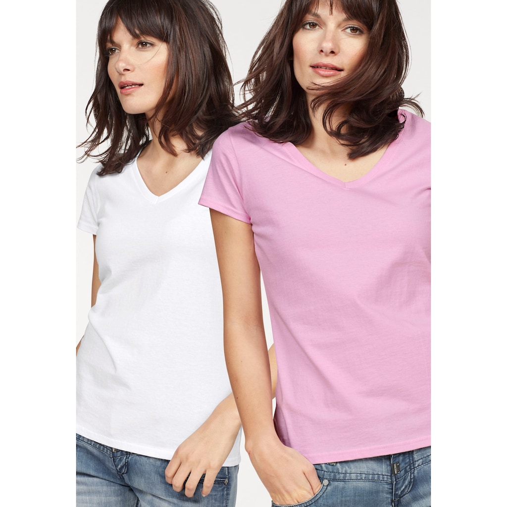 Fruit of the Loom V-Shirt »Lady-Fit Valueweight V-Neck«, (Packung, 2 tlg., 2er-Pack)