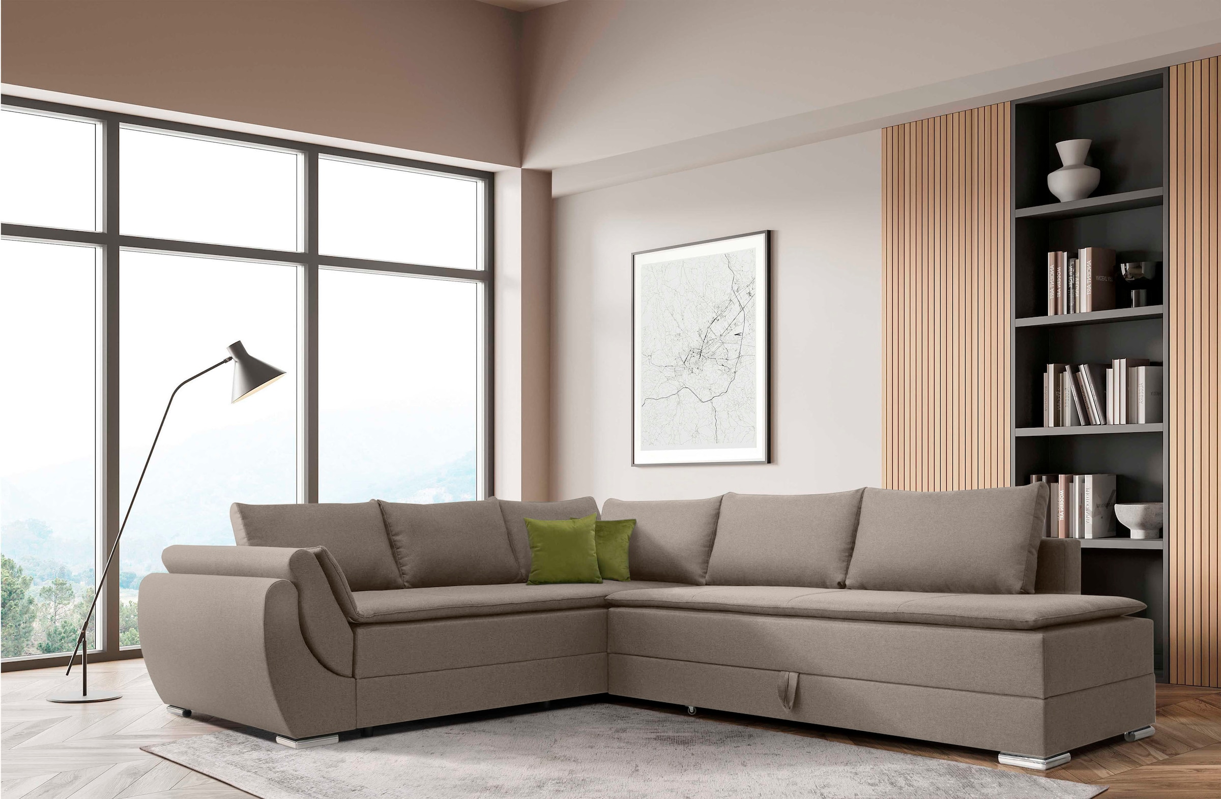 INOSIGN Ecksofa »Göteborg«, mit Boxspring-Bettfunktion und Bettkasten, Dauerschlaffunktion, Topper