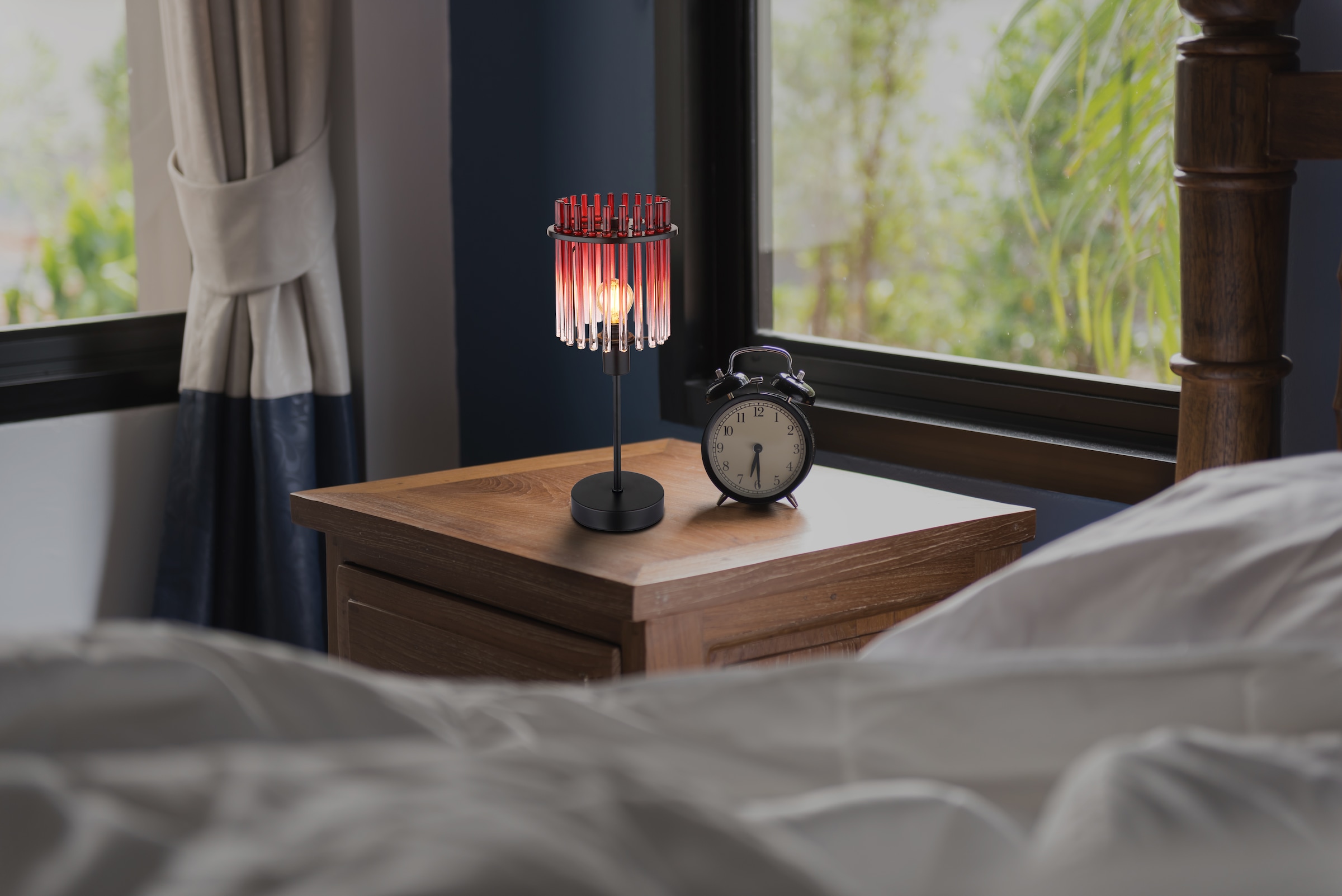 GLOBO LIGHTING Tischleuchte »GORLEY« E14 1 Stk. Tischlampe Glasstäbe brombeerfarben klar verlaufend elegant