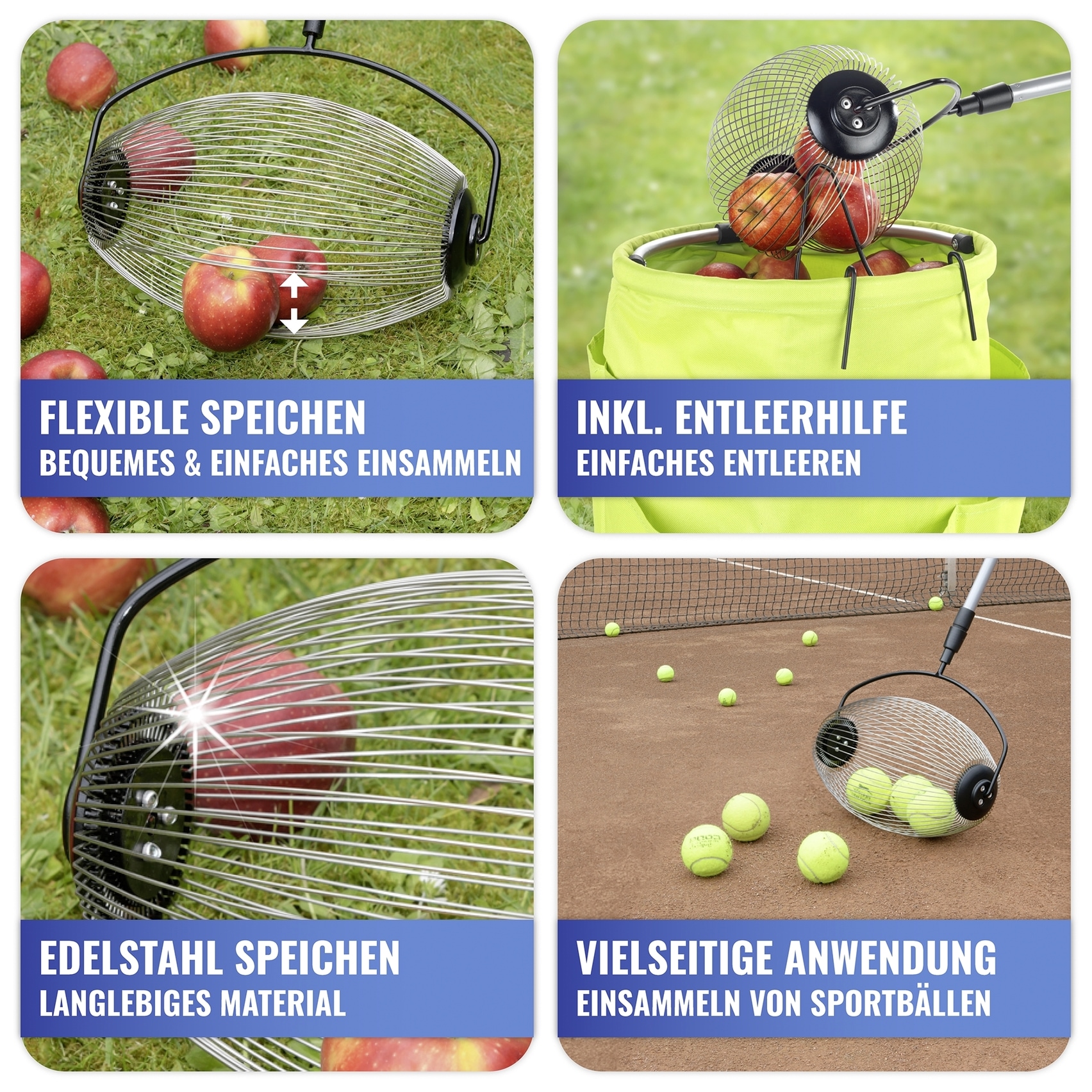 Maximex Rollsammler »mit Teleskopstiel« flexible Edelstahl-Speichen für Obst