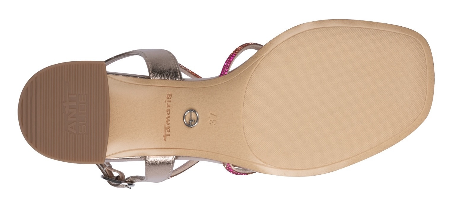Tamaris Sandalette, Blockabsatz, Riemchensandale, Festtagsschuh, bunte Schmucksteine