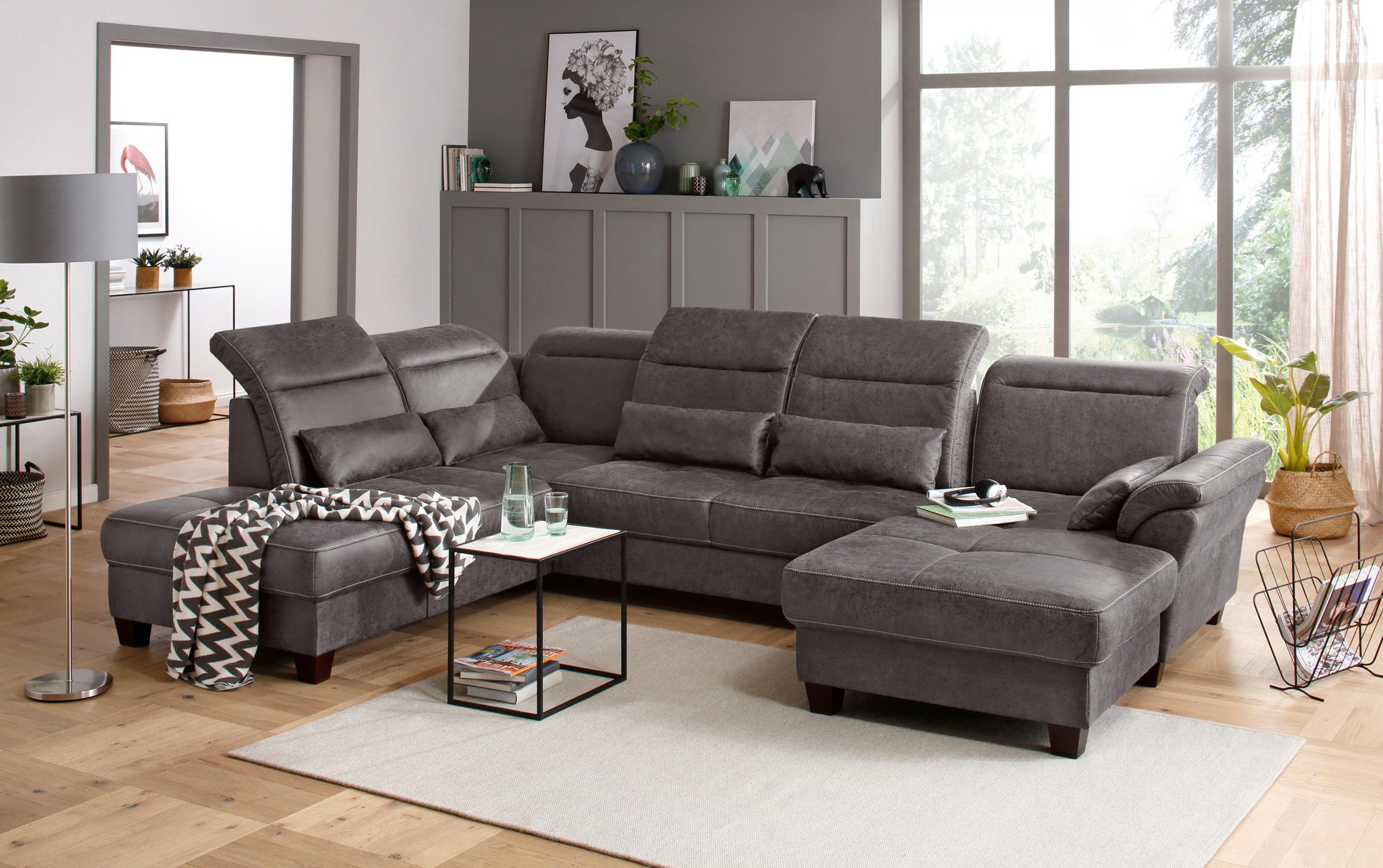 Home affaire Wohnlandschaft "Solvei U-Form" Sitztiefenverstellung und Feder günstig online kaufen