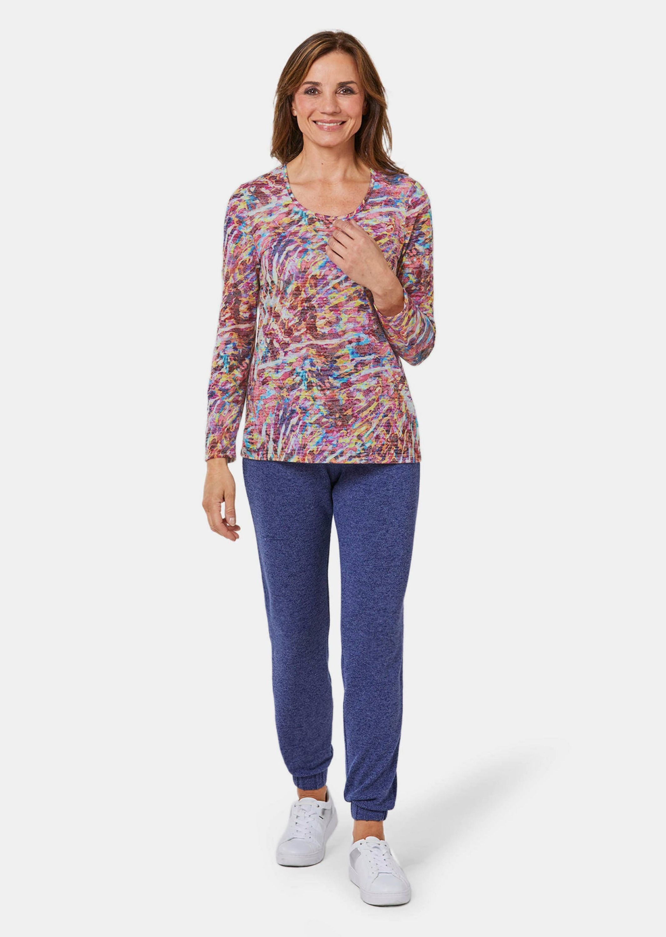 GOLDNER Longpullover "Kurzgröße Langarmshirt mit Rundhals, Ausbrenner" Ohne günstig online kaufen