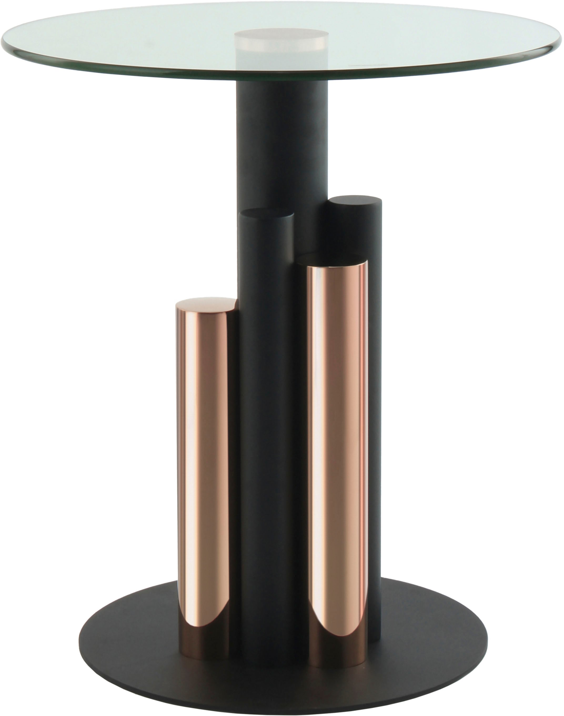 Kayoom Beistelltisch »Ontario 225, Runde Glasplatte aus Sicherheitsglas, 100% Edelstahl«, (1 St.), Modernes Design, zweifarbiges Säulengestell, Eyecatcher Element
